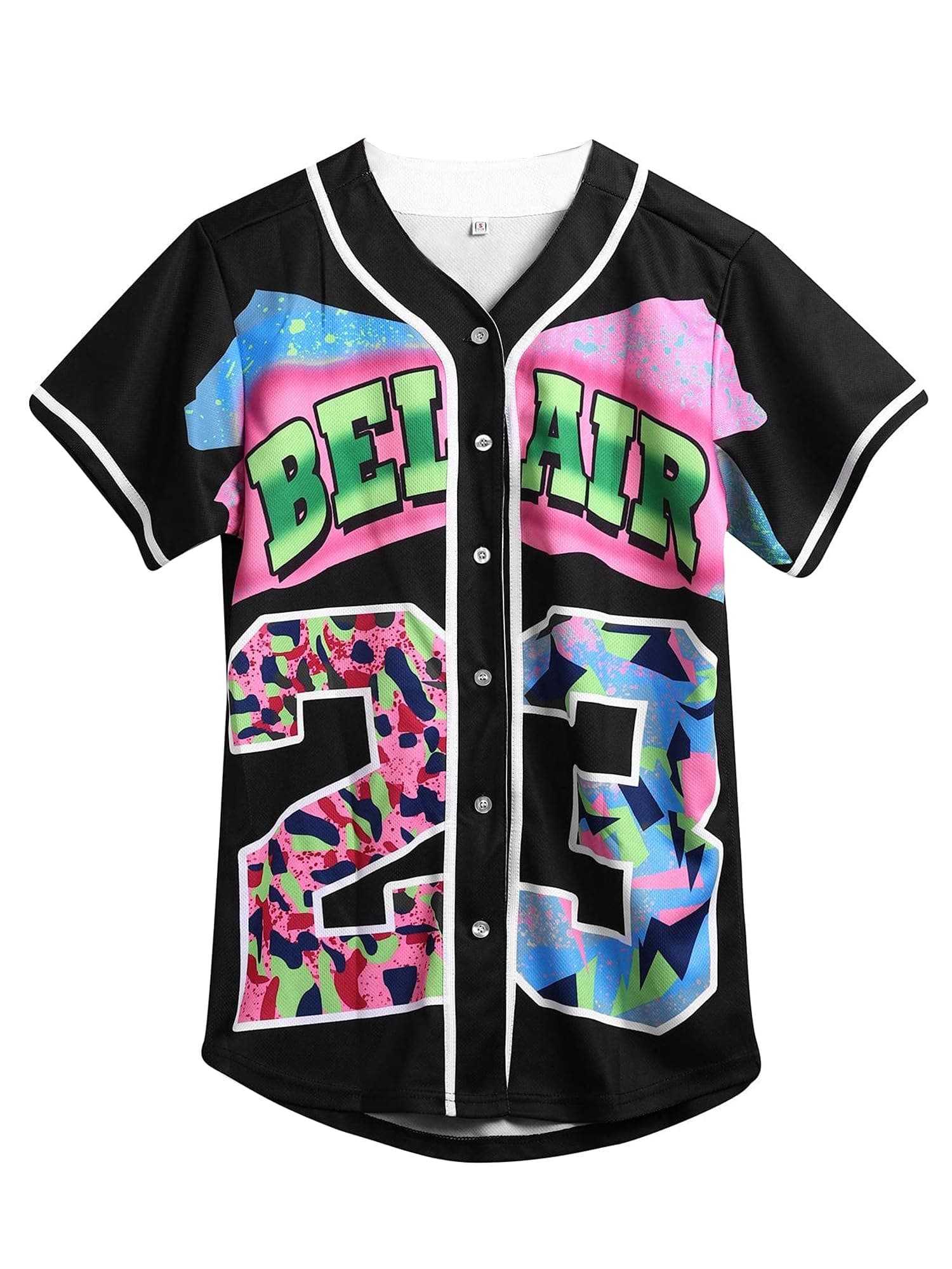 90s Clothing for Women,Unisex Hip Hop Outfit for Party,Bel Air Baseball Jersey,Short Sleeve Button Down Shirt