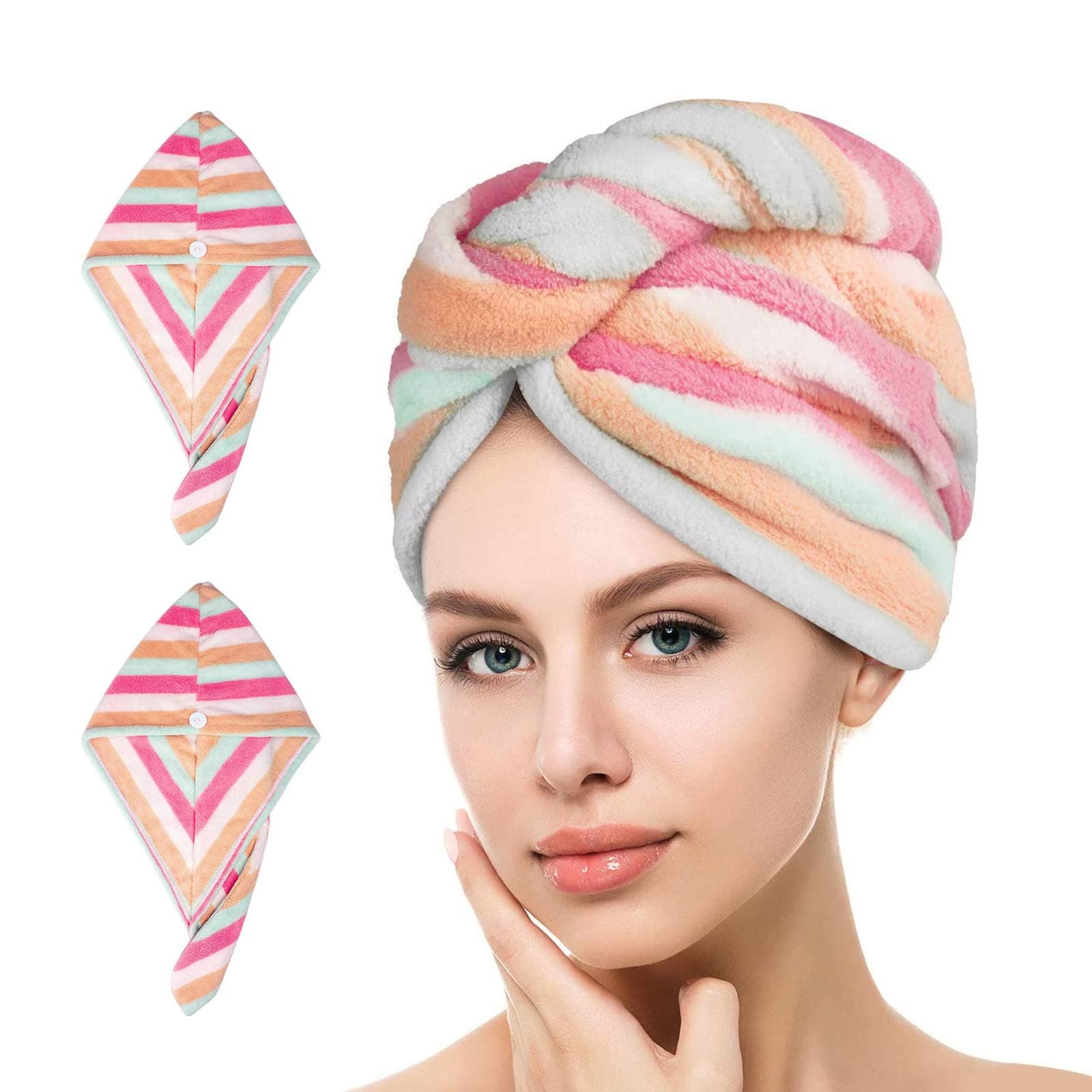 esafio Hair Towel Turban Wrap 2 Pack Microfiber Quick Drying Hair Towel Wrap for Women Girl Kids with Super Absorbent,Unique Design, Head Towel Wrap for Wet/Long/Curly/Thick Hair