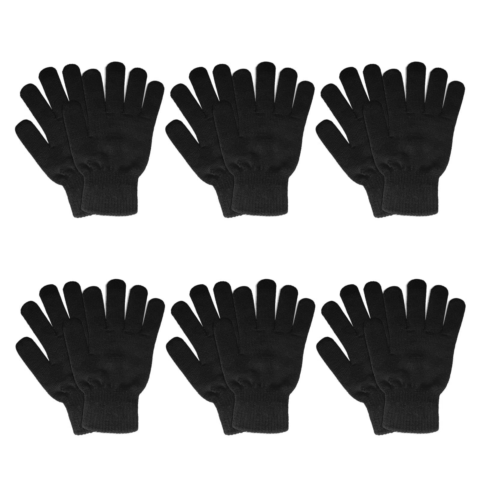 6 Pairs Winter Gloves for Women Men's Warm Knit Gloves for Clod Weather Black Magic Glove for Driving Running Hiking
