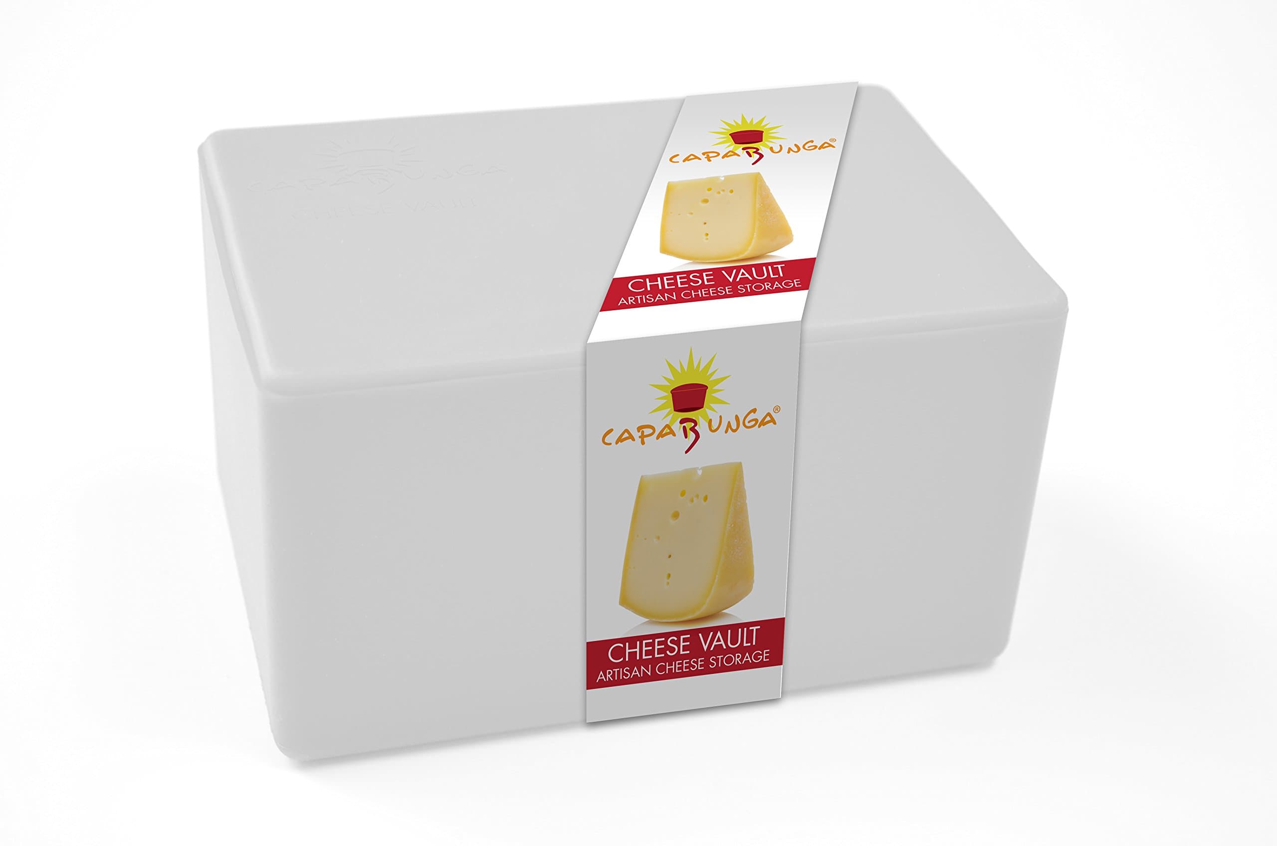 CapaBunga Cheese Vault with Divider - Reusable Artisan Cheese Storage Container for Fridge - Food Grade Silicone Cheese Container 6x4x3.5” - Cheese Keeper for Refrigerator - White Cheese Holder