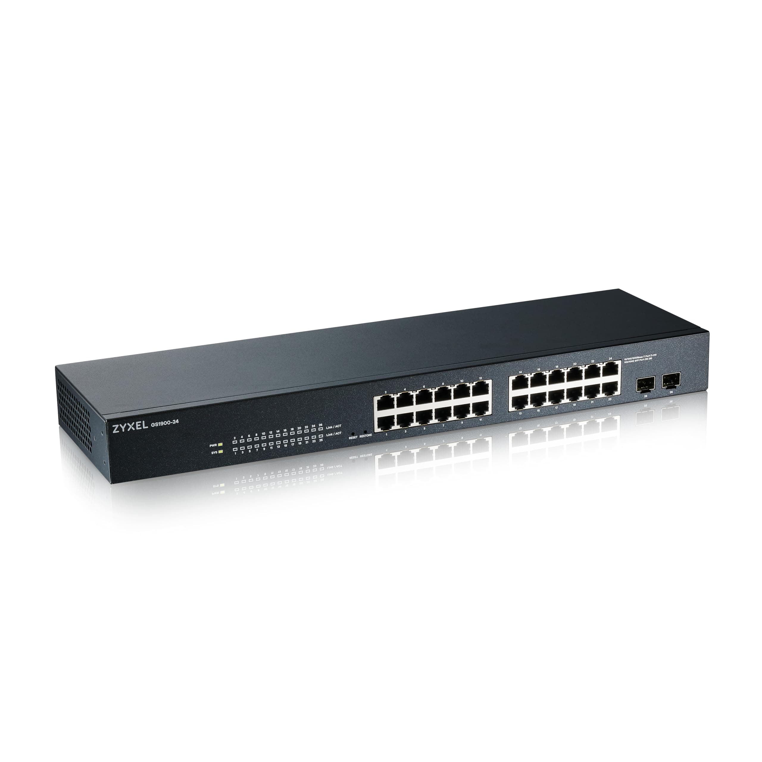 24-Port Gigabit Switch | Smart Managed | Rackmount and Fanless | VLAN, IGMP, QoS | Lifetime Warranty [GS1900-24]