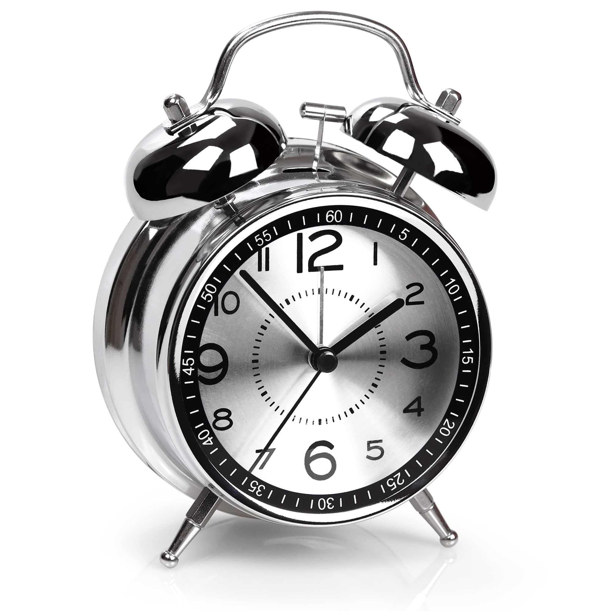 Super Loud Alarm Clock for Heavy Sleepers Adults,Twin Bell Retro 4 Inch Silent Non-Ticking Quartz with Backlight, Metal dial, Alarm Clocks for Bedrooms Bedside (Gray)