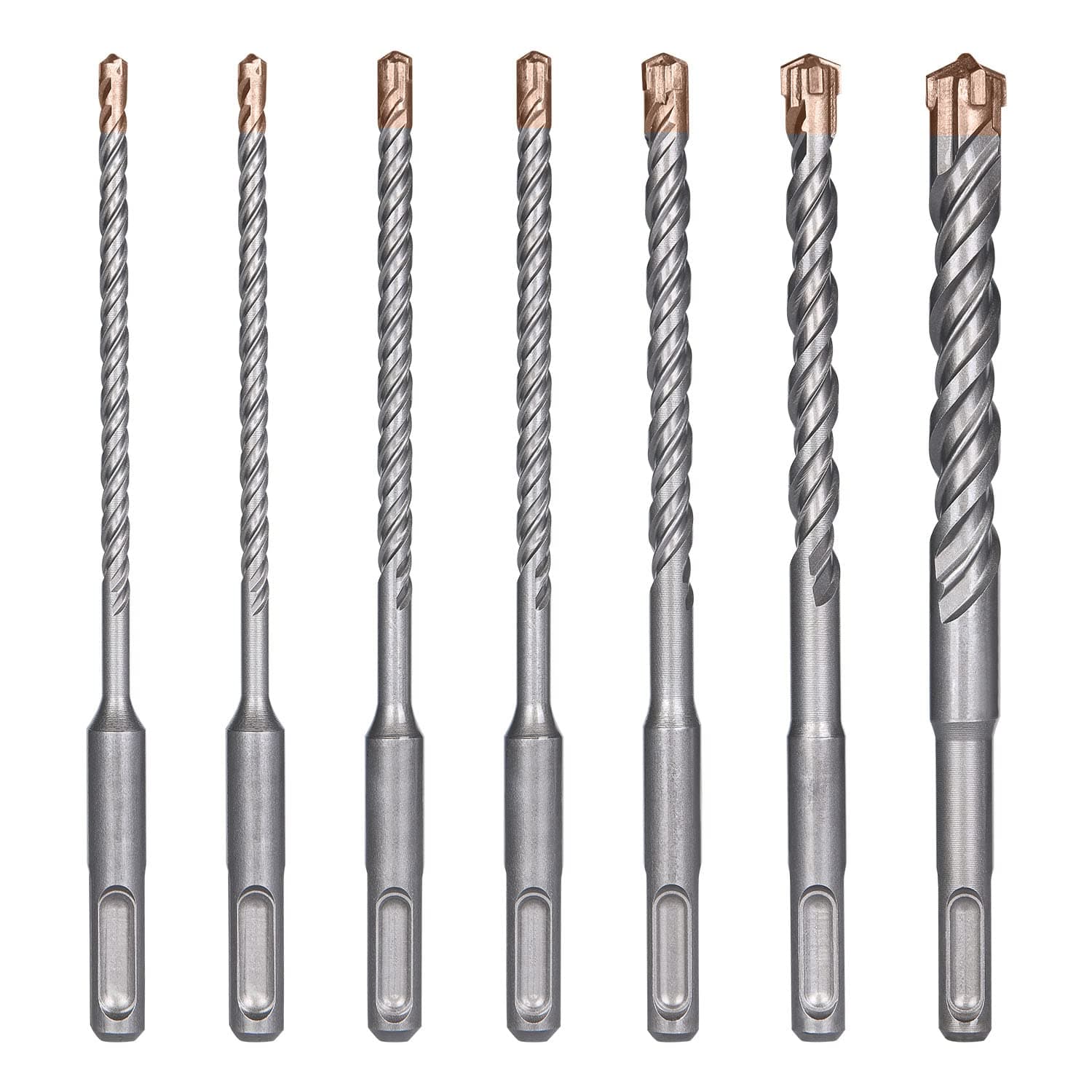 flintronic SDS-Plus Drill Bit Set, 7PCS (5mm~12mm) Cross Drill Bits, Rotary Hammer Drill for Drill Holes in Concrete, Ceramic Tile, Stone, Metal, Plastic, Dipped Bronze Cross Diamonds Pack of Seven