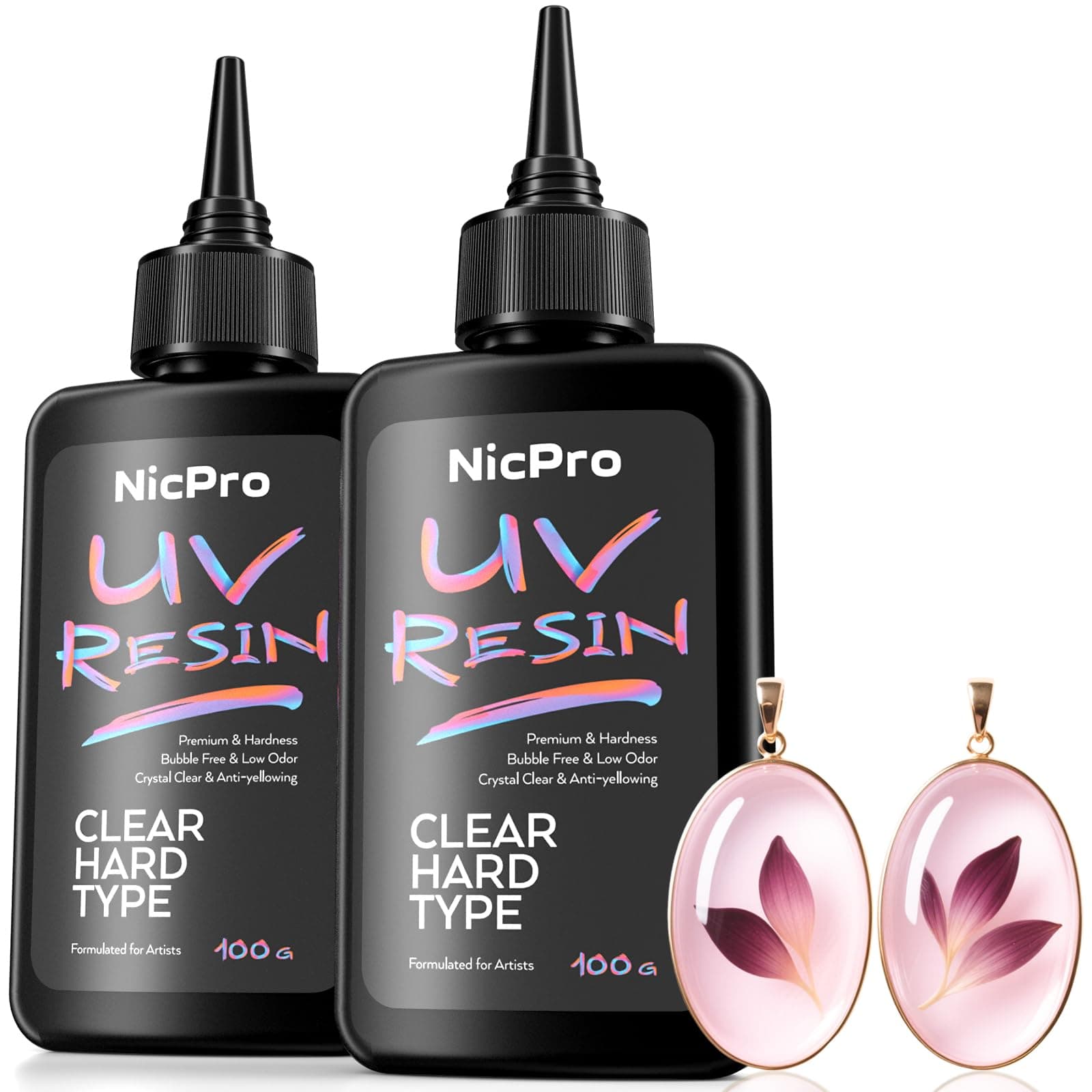 - Nicpro UV Resin 200g, 2 PCS Crystal Clear UV Glue Hard, High Viscosity & Quick Curing UV Epoxy Resin Kit for Jewelry Making, Craft, Doming, Coating and Casting