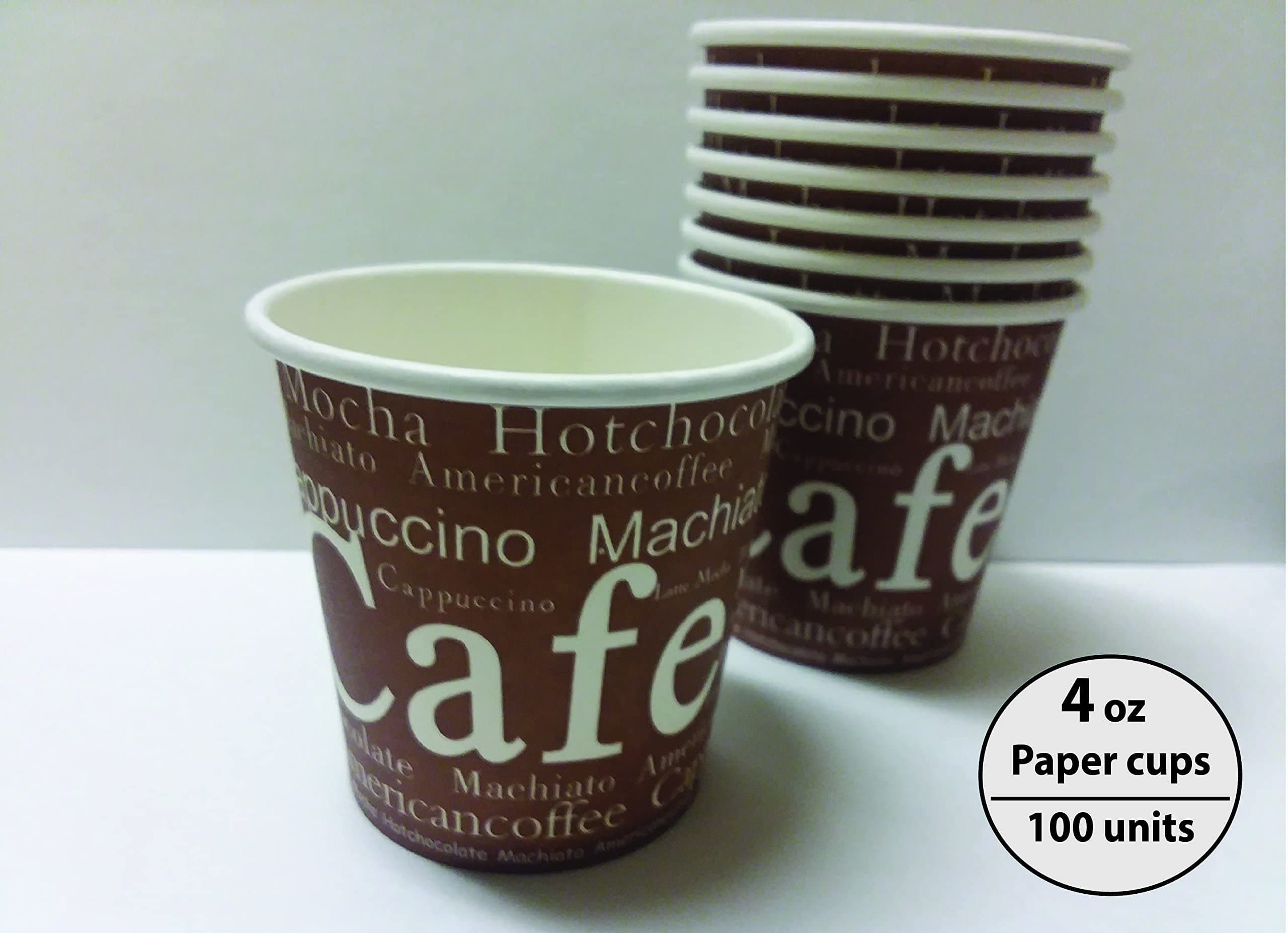Royal packaging suppliers Disposable Paper Cups 4oz Cup,100 Count,brown with white letters Paper Hot Cups,Coffee Cup,Bathroom Cups,Single wall cup