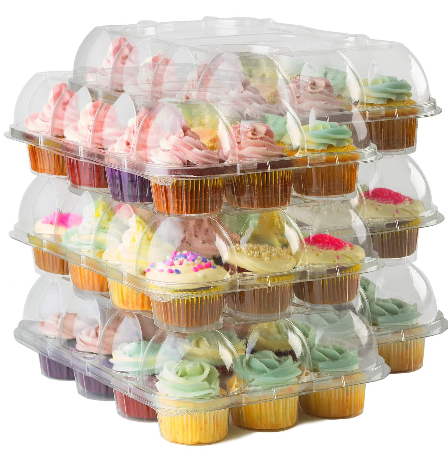Clear Cupcake Boxes [6 Pack] Premium Cup Cake Carrier Container Holds 12 Cupcakes. 4" Tall Dome Cupcake Holder - Sturdy, Anti-Crush Cupcake Containers Plastic Disposable Box Holders