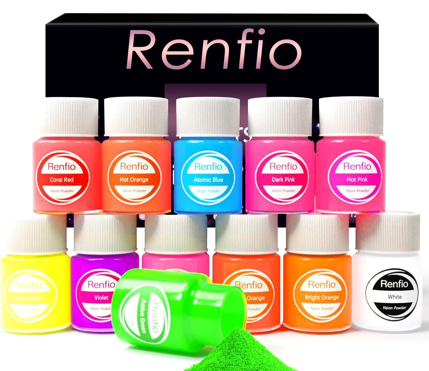 Neon Pigment Powder, 12 Colors Neon Mica Powder, 10g/Jar Mica Powder for Resin Bright Fluorescent Nail Glitter Powder for Nail Art, Candle Dye, Soaping Making, Bath Bomb, DIY Crafts