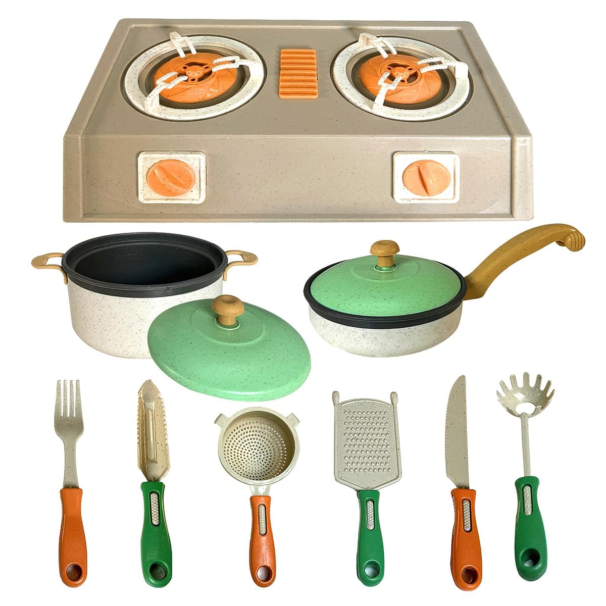 11PCS Kids Kitchen Play Set - Pretend Cooking Set with Realistic Stove Toy, Pans and Utensils - Educational Role Play Gift for Girls and Boys Ages 3+ Years