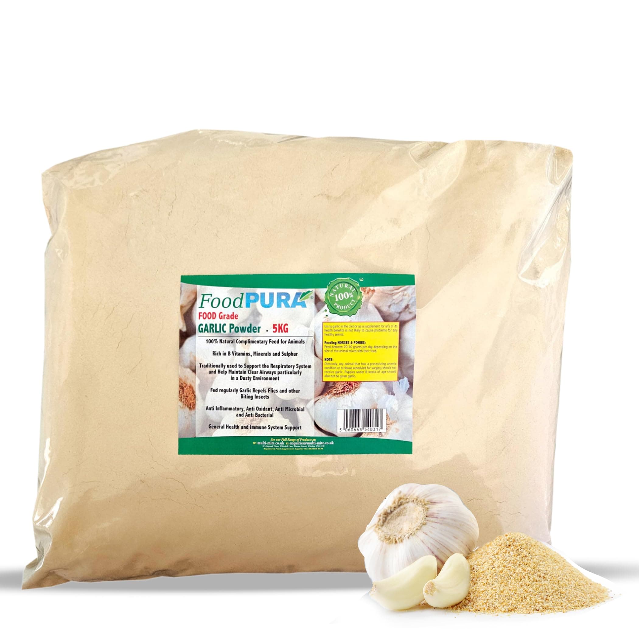 FOOD PURA® 5KG Garlic Powder - Horse Animal Feed Supplement. Also Human FOOD Grade FRESH Stock!