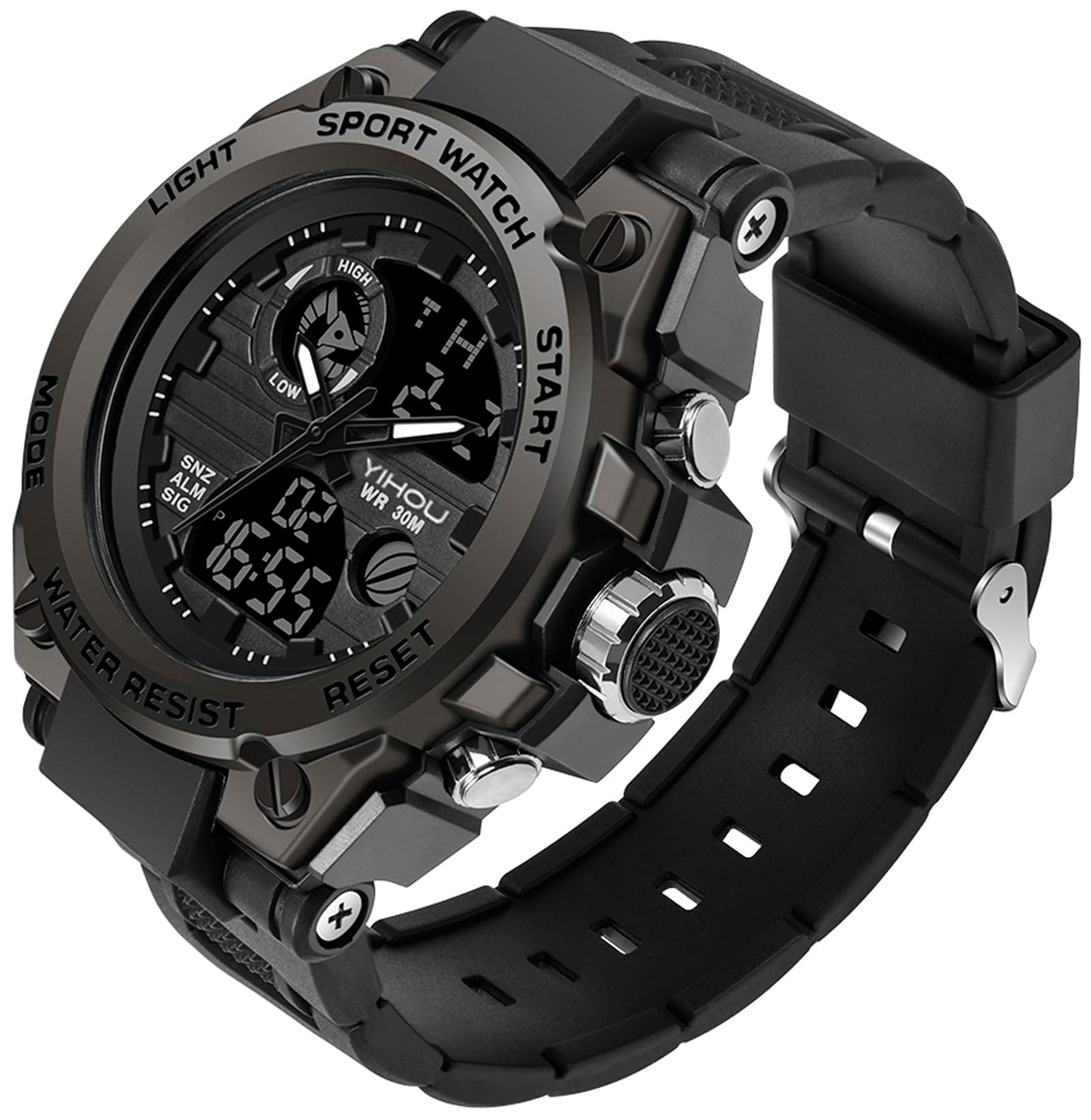 Yihou Men's Military Watch Outdoor Sports Electronic Watch Tactical Army Wristwatch LED Stopwatch Waterproof Digital Analog Watches