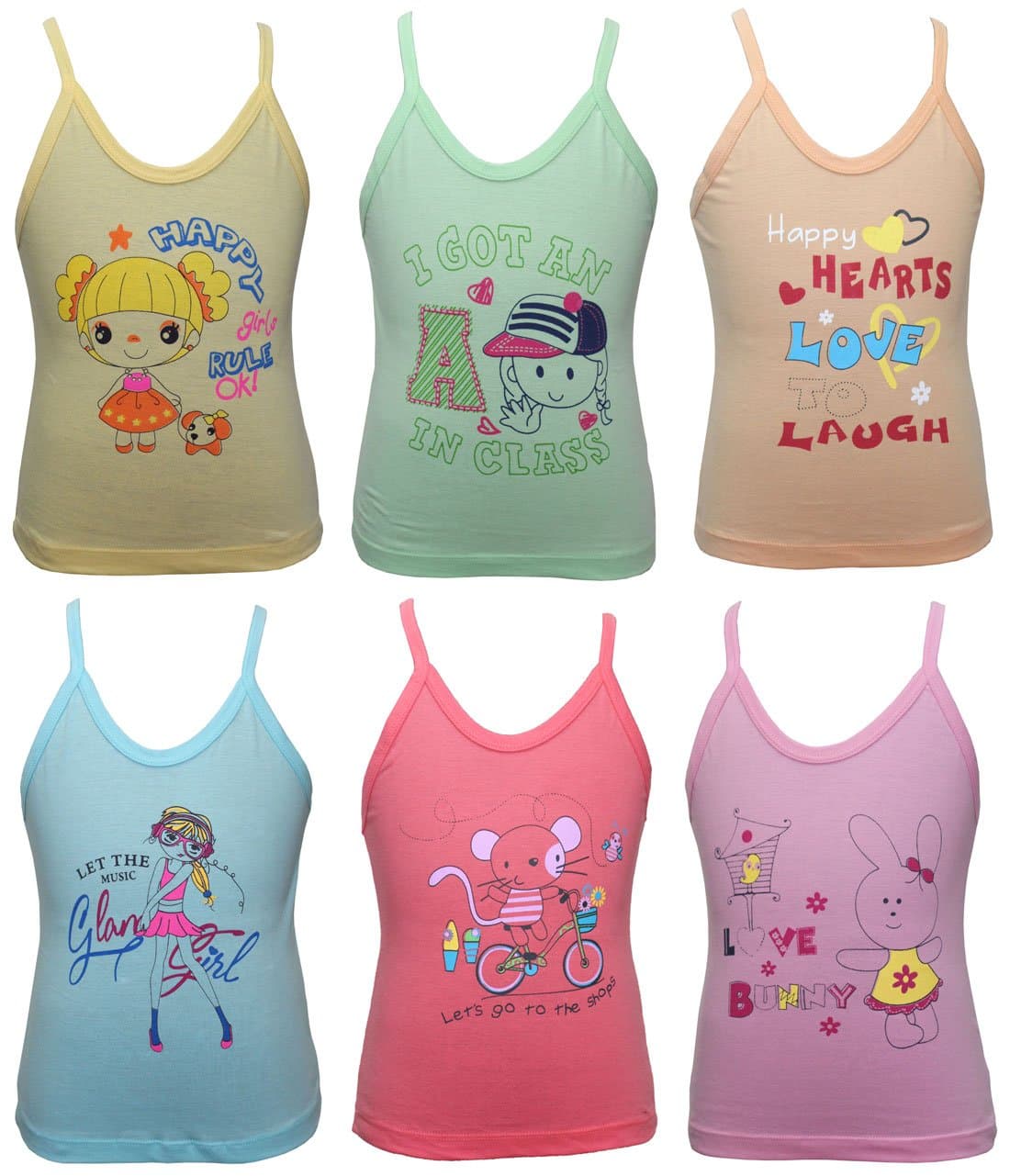 BODYCAREKids Sleeveless Slip 100% Cotton Slip for Girls | Skin Friendly | Multicolor | Lightweight | Sleeveless Design | Pack of 6 (Color & Print May Vary)