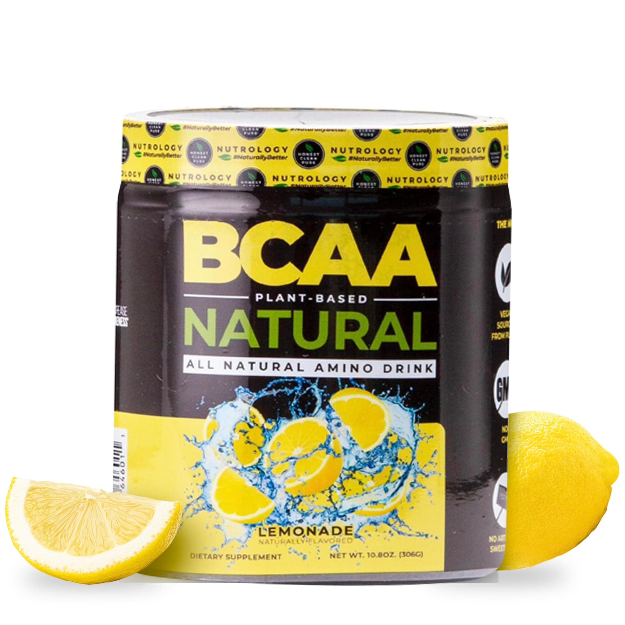 BCAA Natural - Plant Based BCAA Powder, Lemonade Flavor, Optimized 2:1:1 Ratio Amino Acids Powder for Pre Workout & Post Workout Recovery, Vegan, Gluten-Free, Non-GMO, 30 Servings
