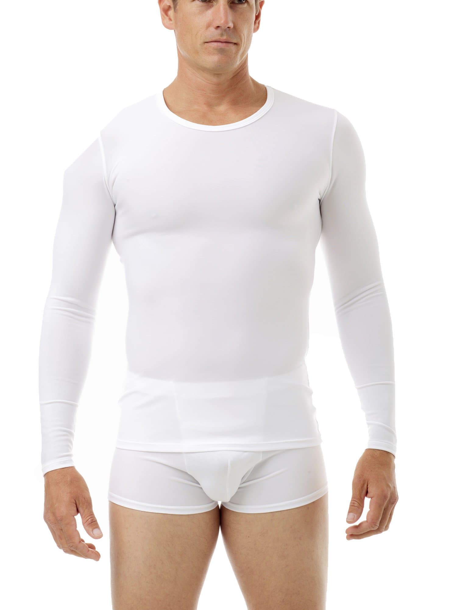 Underworks Mens Microfiber Light Compression Crew Neck Long Sleeves T-Shirt Rash Guard