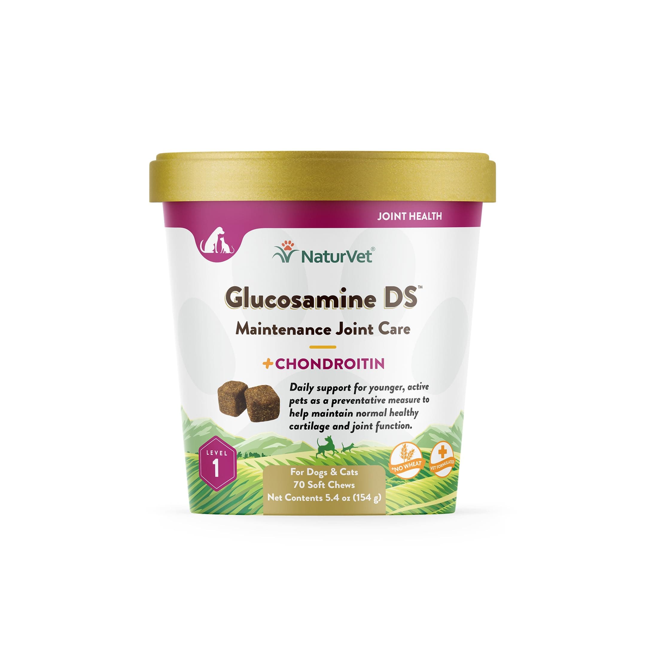 NaturVet GLUCOSAMINE-DS LVL 1 Soft Chew Dogs Maintenance Care (CUP) - 70 ct