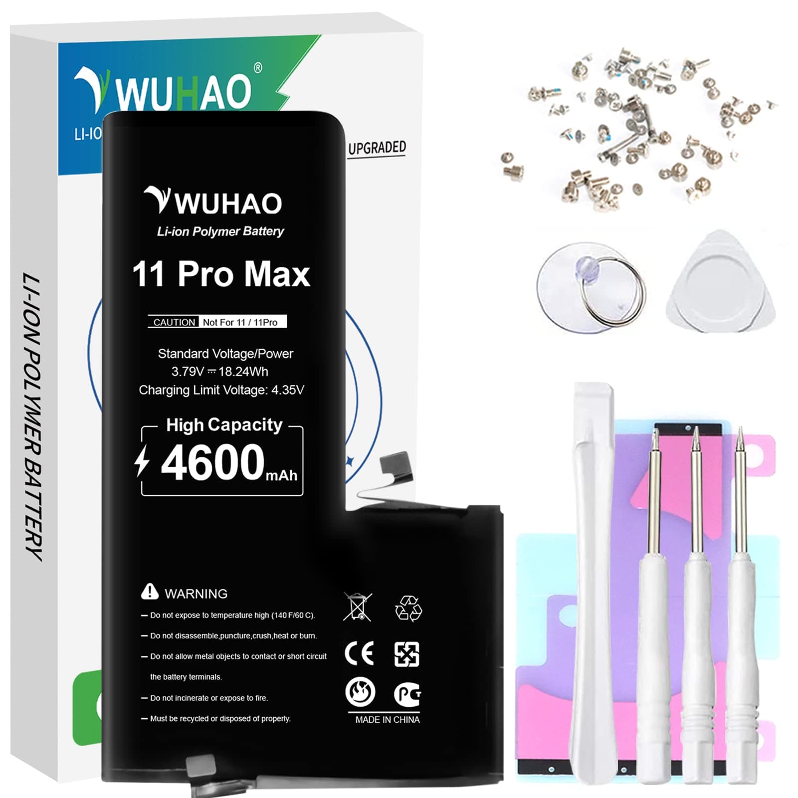 WUHAO for iPhone 11 Pro Max Battery 4600mAh [2026 Upgraded] for iPhone 11 Pro Max A2218 A2161 A2220 Replacement Battery with [Set of Screws] and Professional Repair Tool Kit
