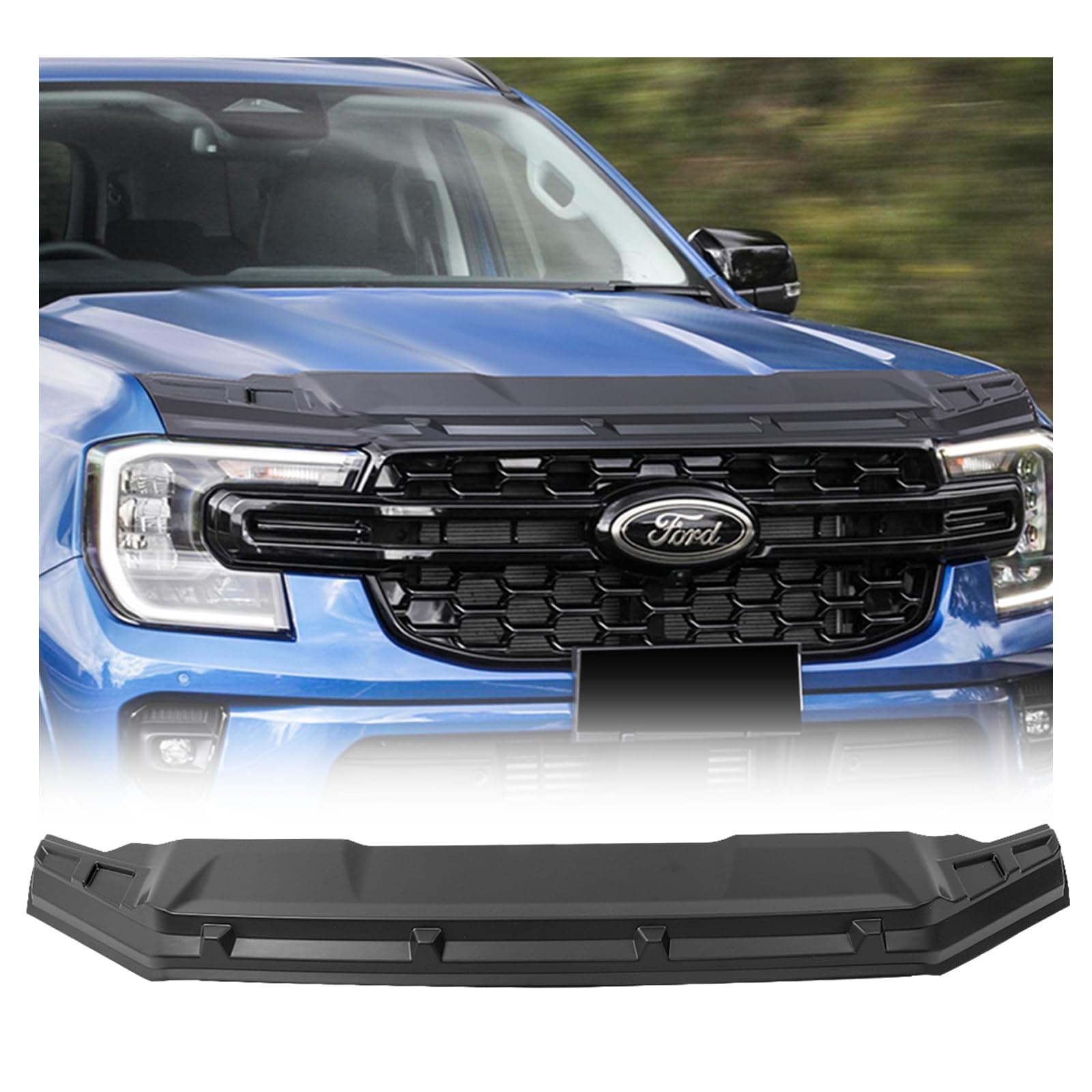 Hood Shield for Ford Ranger 2023 2024 Raptor Wildtrak XL XLT T9 Accessories, Next Gen Everest Bonnet Guard Scoop Wind Stone Bugflectors Hood Protector Trim ABS Matte Black, FR23BGBK