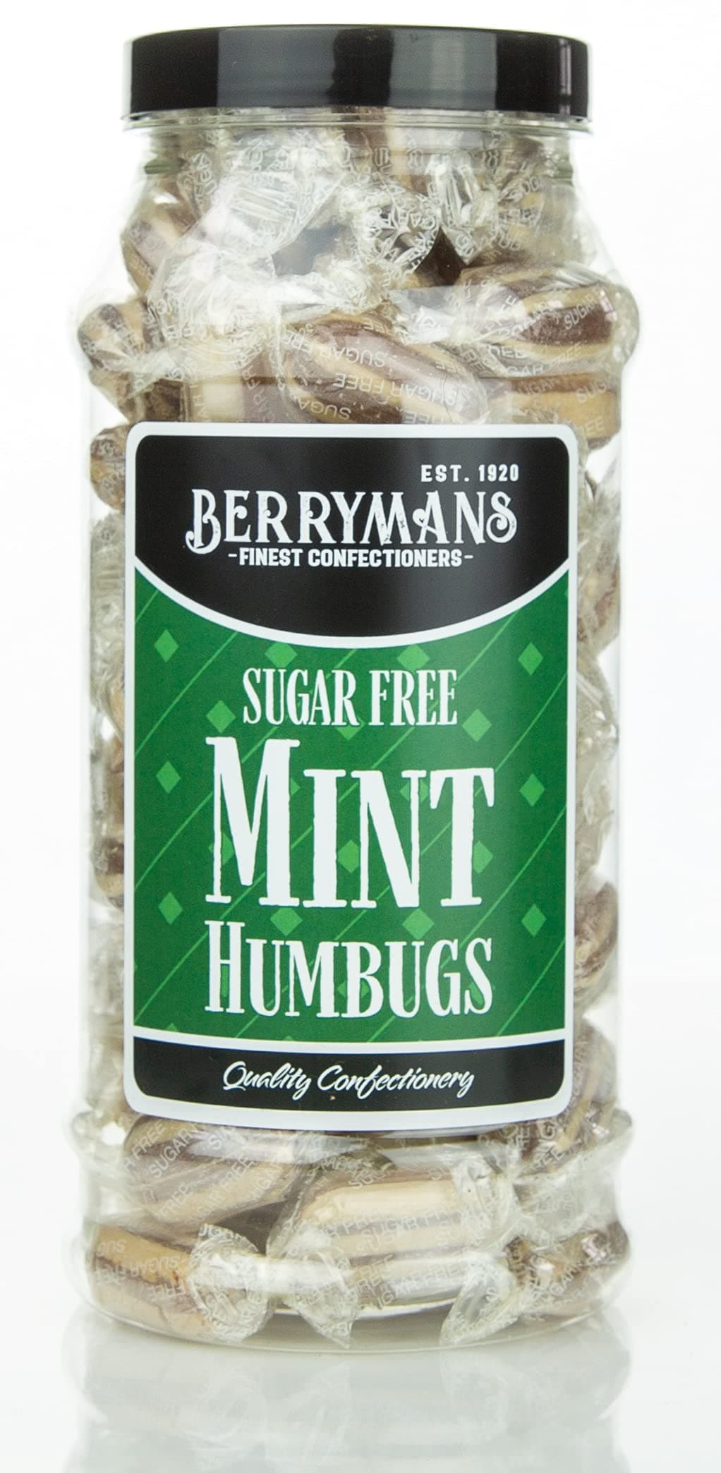 Original Sugar Free Mint Humbugs Retro Sweets Gift Jar by Berrymans Sweet Shop - Classic Sweets, Traditional Taste.