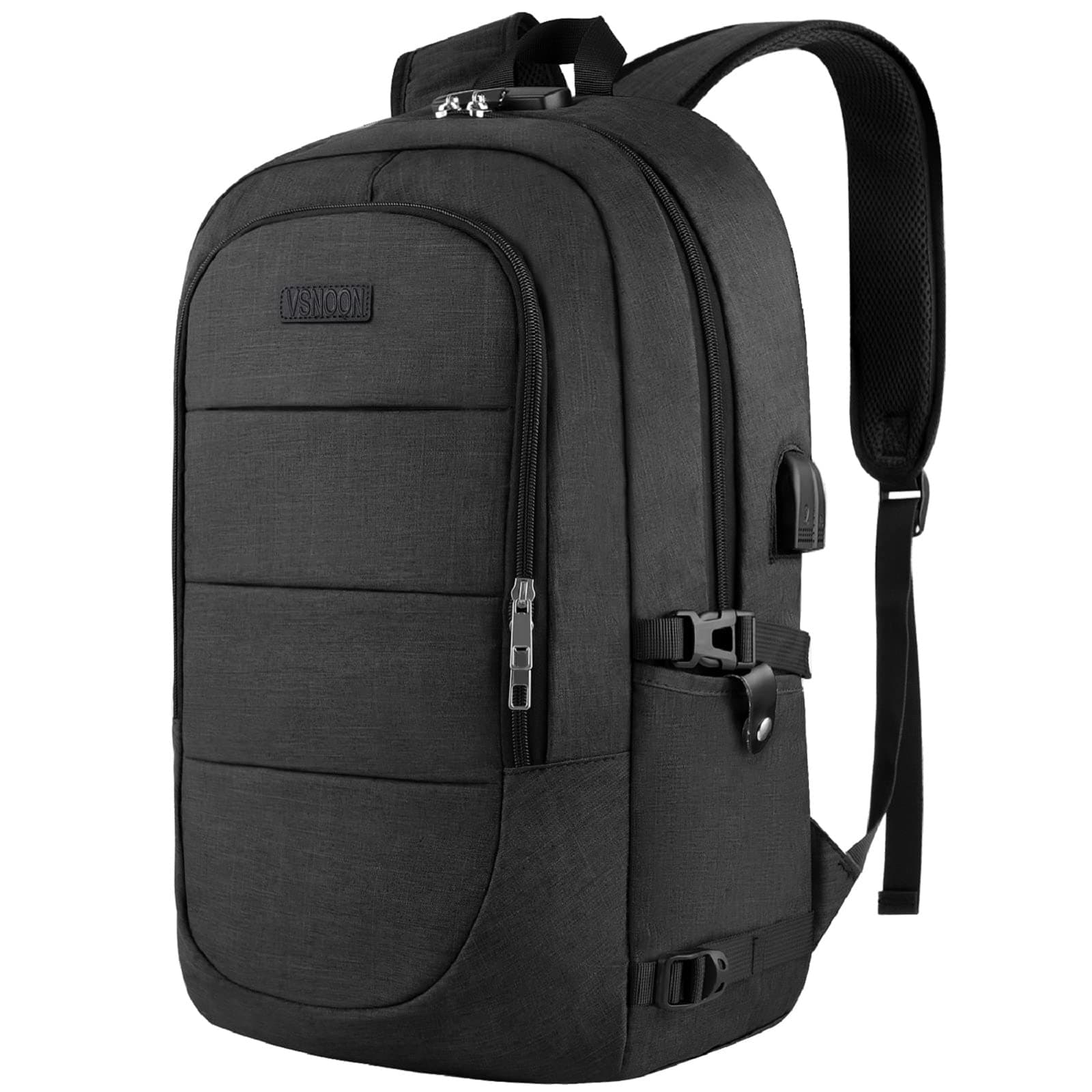 Anti-Theft Laptop Backpack, 15.6-17.3 inch Business Laptop Rucksack Bag with USB Charging Port & Lock, Water Resistant Travel Backpack Computer Bag for Women Men, Black