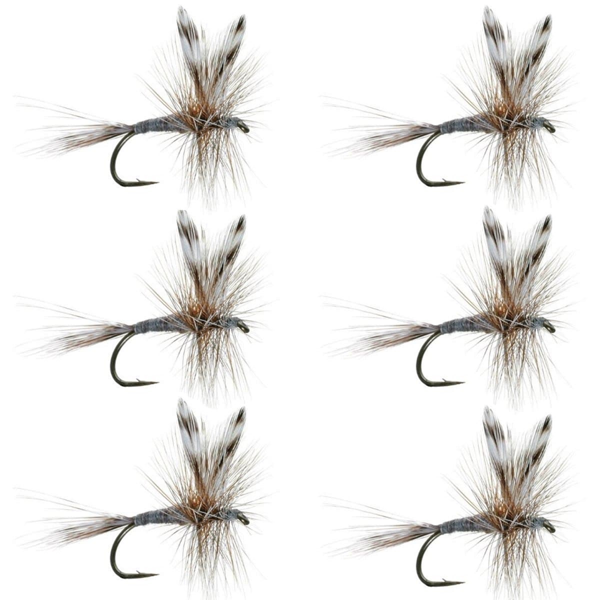 The Fly Fishing Place Adams Classic Trout Dry Fly Fishing Flies - Set of 6 Flies Size 14