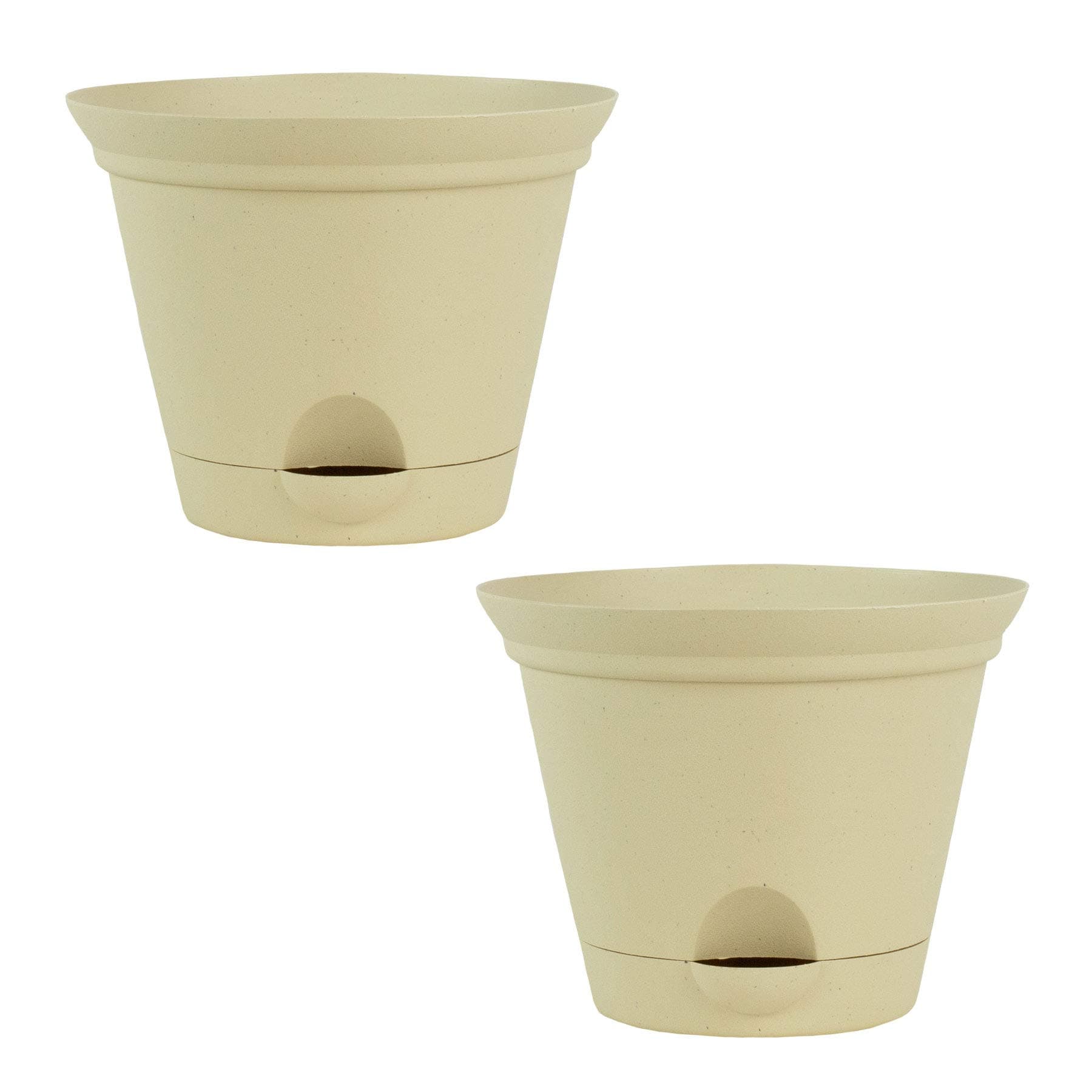 HowPlumb 11.5-in. Latte Quartz Plastic Self Watering Flare Flower Pot or Garden Planter 2 Pack