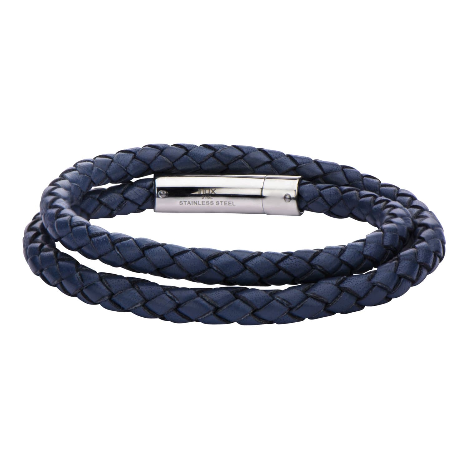 GranTodo Double round blue braided genuine leather bracelet with Stainless Steel clasp