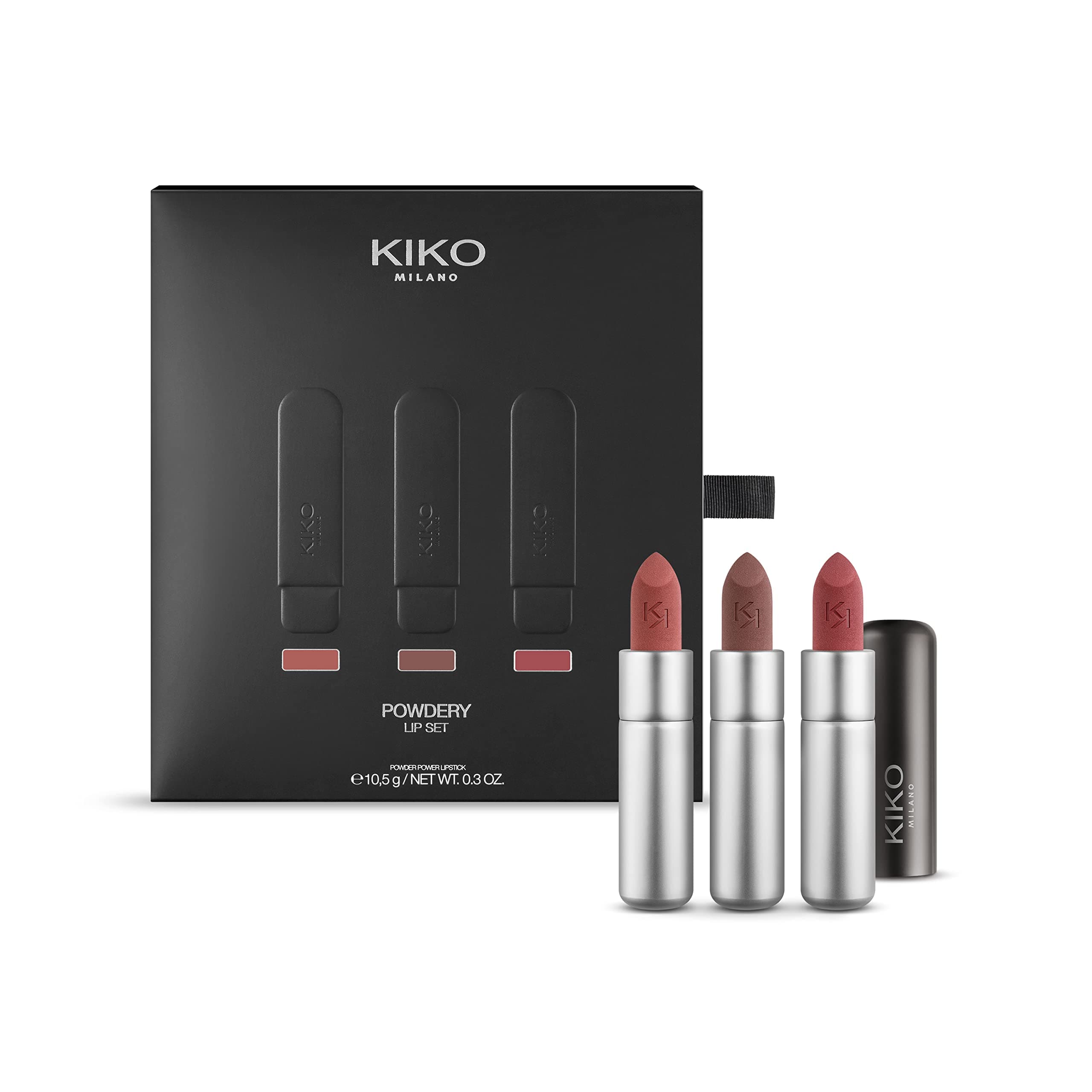 KIKO Milano Powdery Lip Set | Make-Up Set: 3 Powdery Matte-Finish Lipsticks