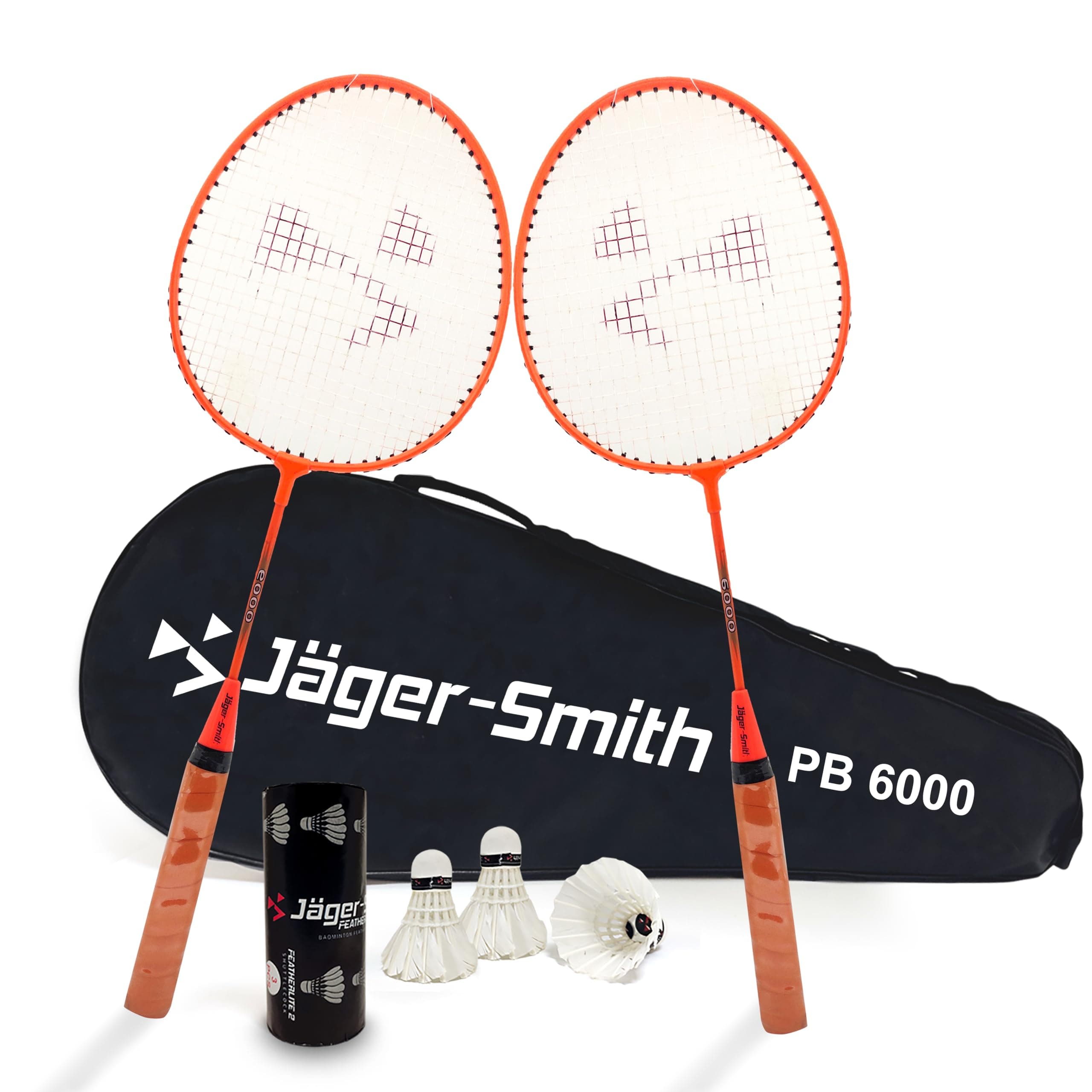 Jager-Smith PB 6000 Combo Aluminium Badminton Racquet with Tempered Steel Shaft & Featherlite 2 (Pack of 3) Feather Shuttles and Full Cover Suitable for Kids Age 6-11 Years (Made in India)