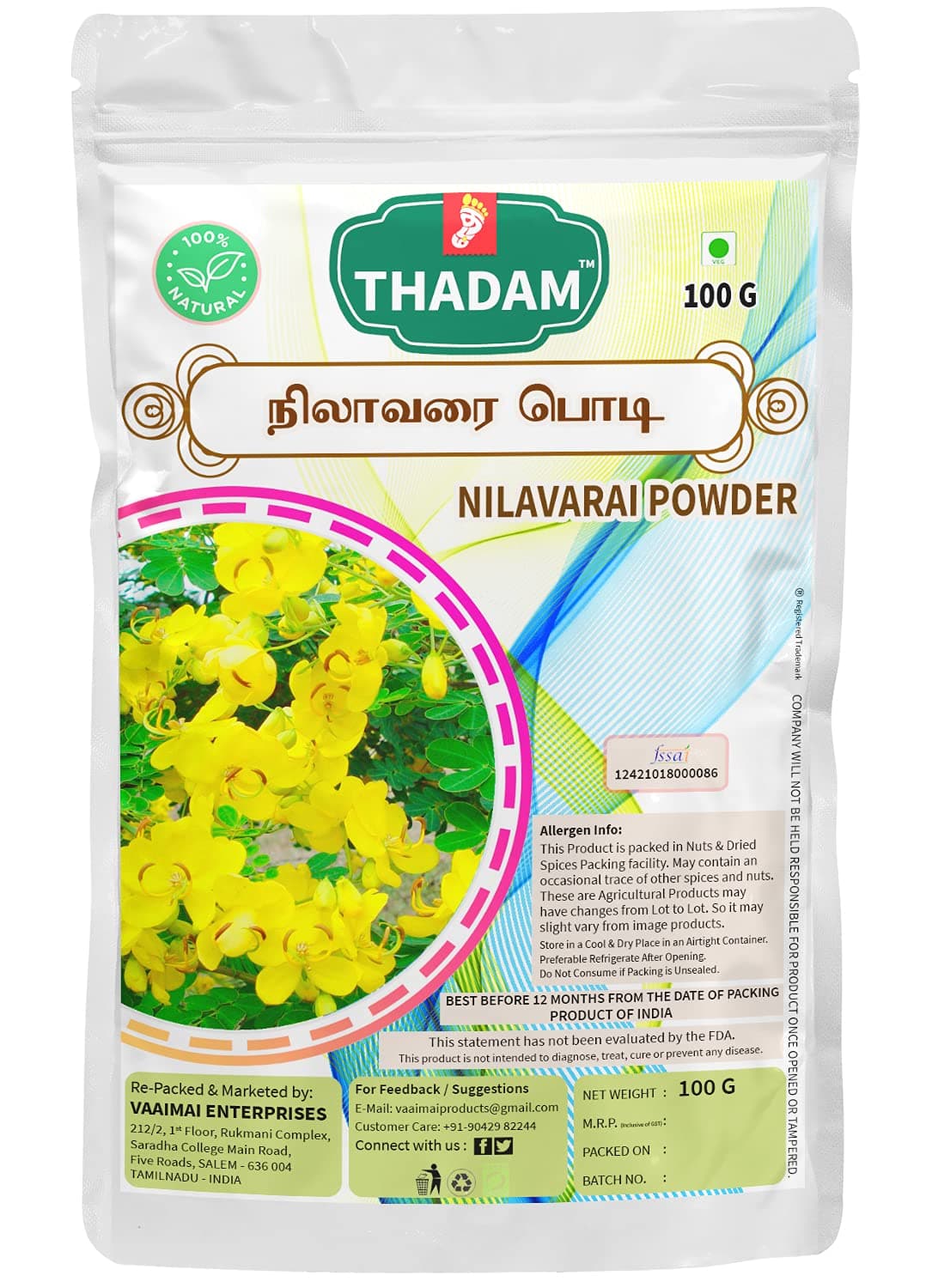 THADAM Nilavarai Powder | Cassia Angustifolia, 100g