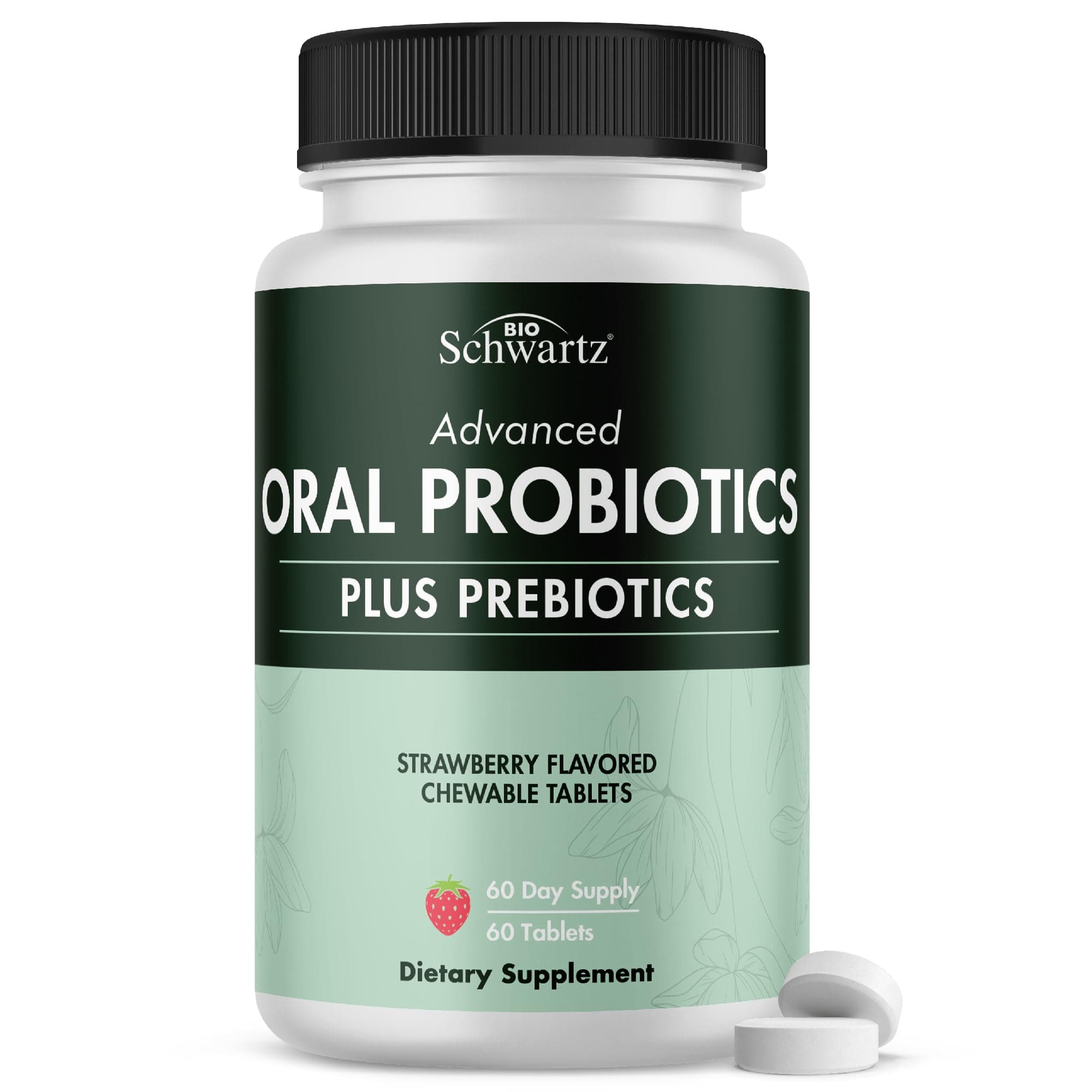 Oral Probiotics Supplement with Prebiotics - Supports Healthy Teeth Gums Mouth and Fresh Odorless Breath for Adults - Strawberry Flavored Chewable Dental Probiotic (60 Tablets, 60 Day Supply)