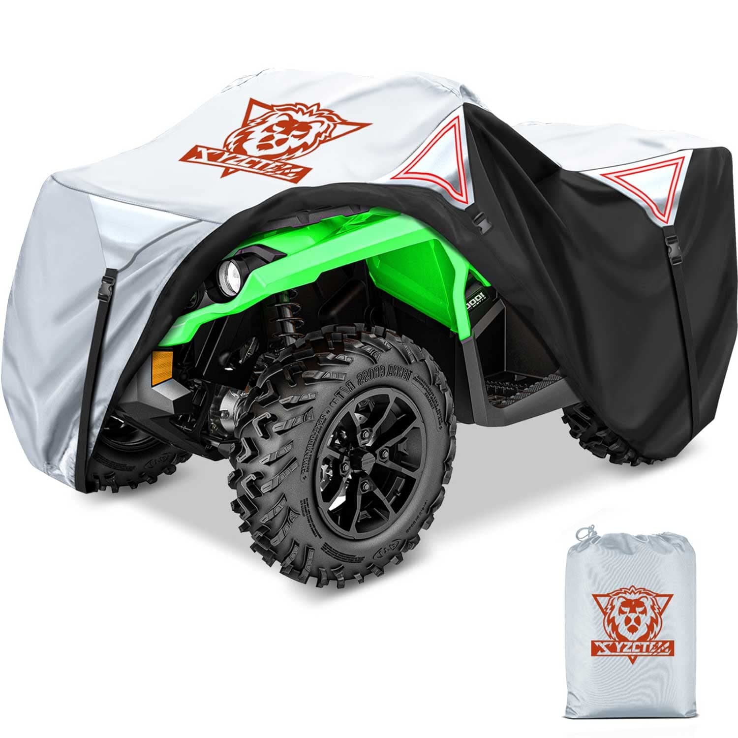 XYZCTEM Premium ATV Cover,Outdoor Protection Against Water, UV, Wind. Quad Cover for Can-am,Suzuki,Kawasaki, Honda, Yamaha, Polaris,and More.4 Wheeler Accessories with Thickened Straps(Silver,82" L)