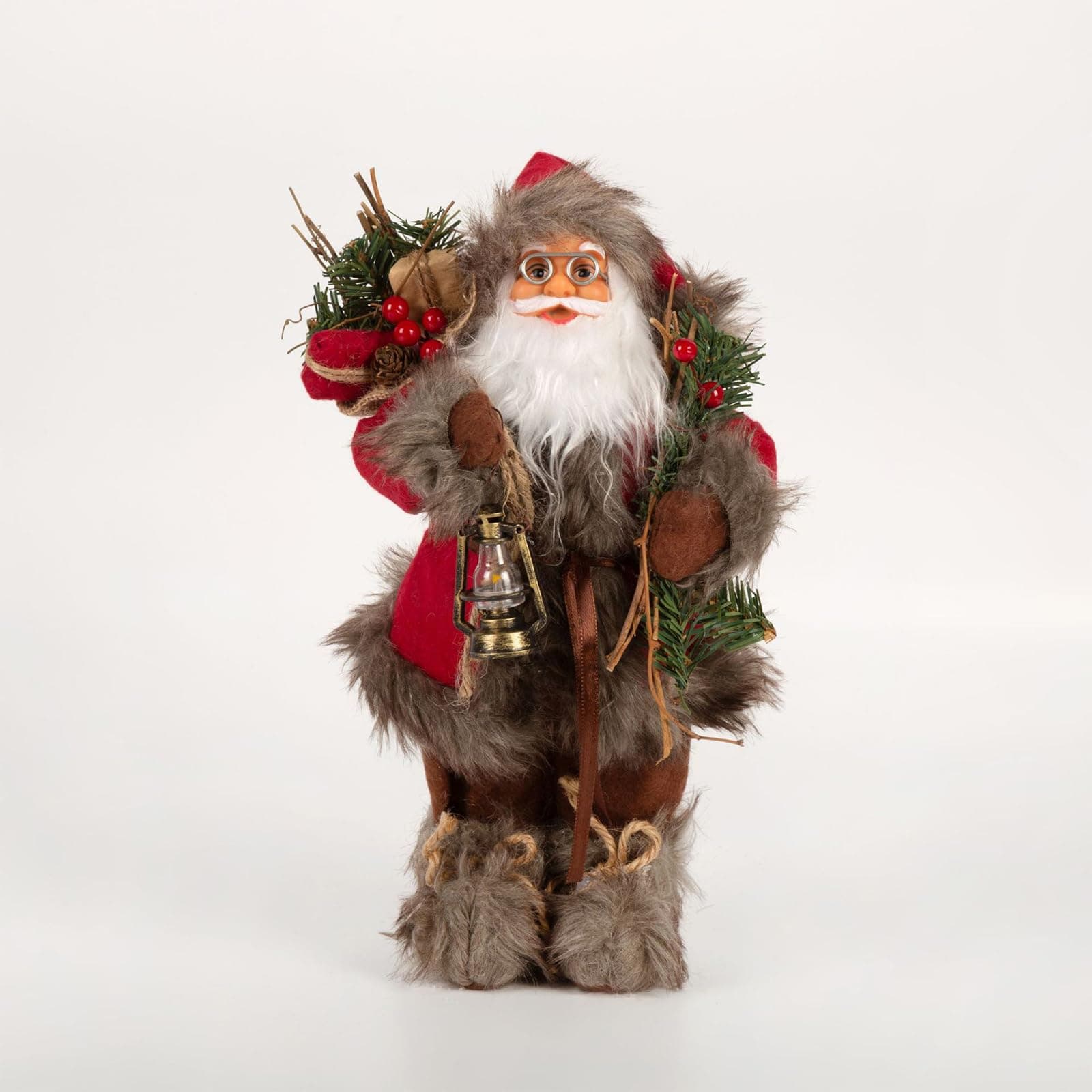 VUCATIN Santa Claus Figurine Christmas Table Decoration, Hand Crafted Santa Claus Standing with Holding a Wreath Christmas Figurine for Home Decor (30CM)