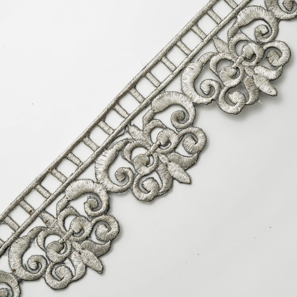 Iron on Silver Metallic Flower Lace Trim for Bridal, Costume or Jewelry, Crafts and Sewing, 2-3/8 Inch by 1 Yard, SMB-3011