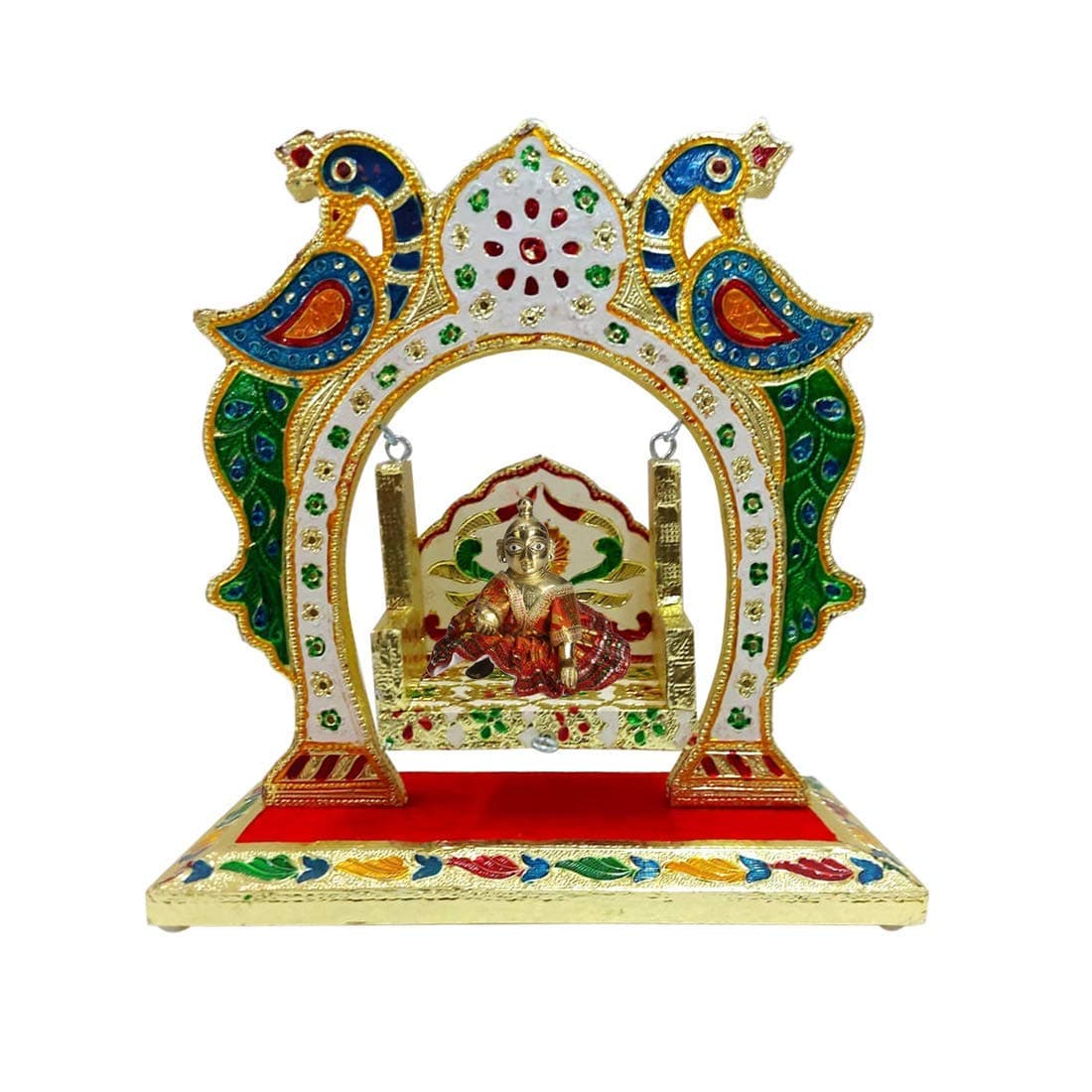 Peacock Jhula For ladu Gopal/ Bal Krishna jhula, Swing Palana Laddu Gopal for Puja,Home,Office decor Jhula (9.5 x5x10 Inches)