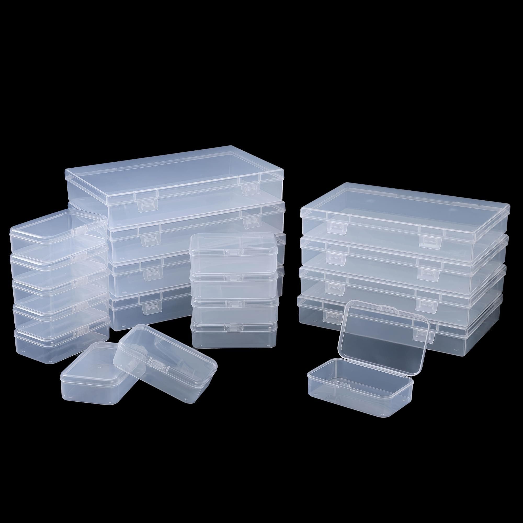 20 Pieces Mixed Sizes Rectangular Empty Mini Clear Plastic Organizer Storage Box Containers with Hinged Lids for Small Items and Other Craft Projects Plastic Containers with Lids Quart Containers