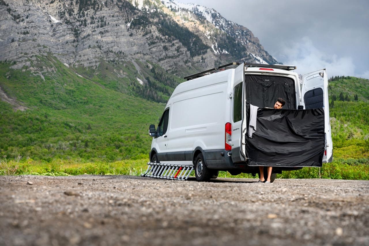 VanEssential Rear Door Universal Shower/Privacy Screen for Mercedes-Benz Sprinter, Ford Transit, Ram Promaster Vans - Adjustable