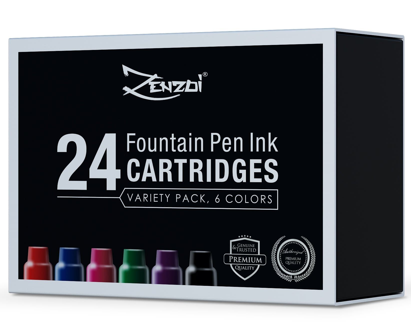 Fountain Pen Ink Refill Cartridges 24 Ink Cartridges (6 colors Variety Set) Black Blue Red Green Purple Pink - For Executive Writing Signature Calligraphy Pens Set Standard International Size