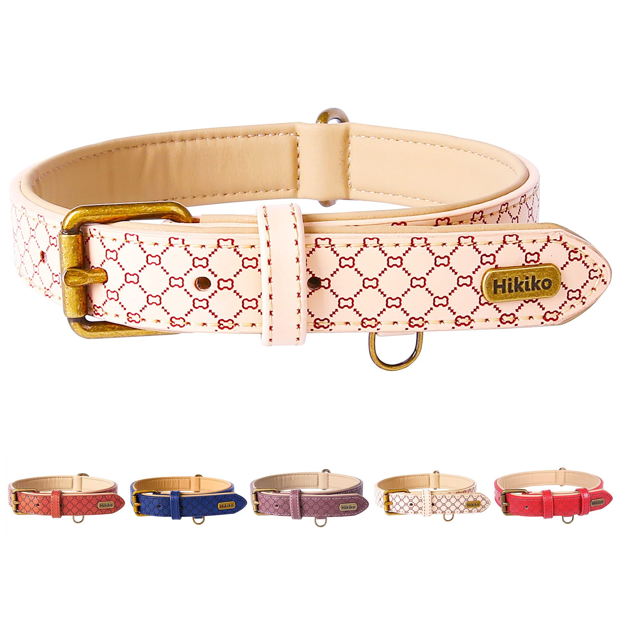 Basic Classic Luxury Padded Leather Dog Collar - Rust Proof Brass Strong Leather Collar Heavy Duty Alloy Hardware Best for Small, Medium, Large Dogs