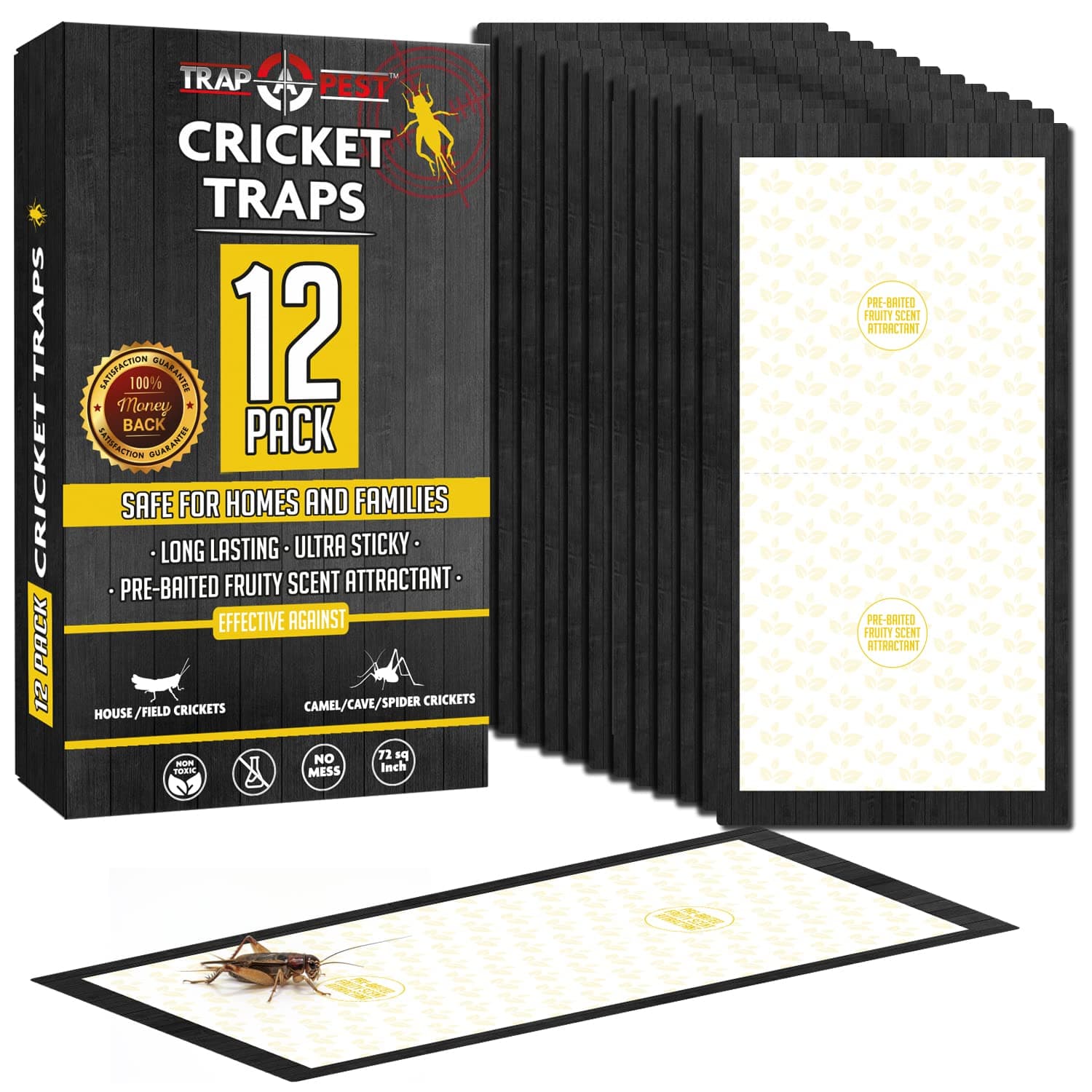 TRAP A PEST Cricket s Indoor (12 s) Extra Large Bug Sticky s - Non-Toxic Extra Sticky Glue s for Bugs - Pre-Baited Fruity Scent Crickets Bug Indoor - Insect Glue s for Bugs -