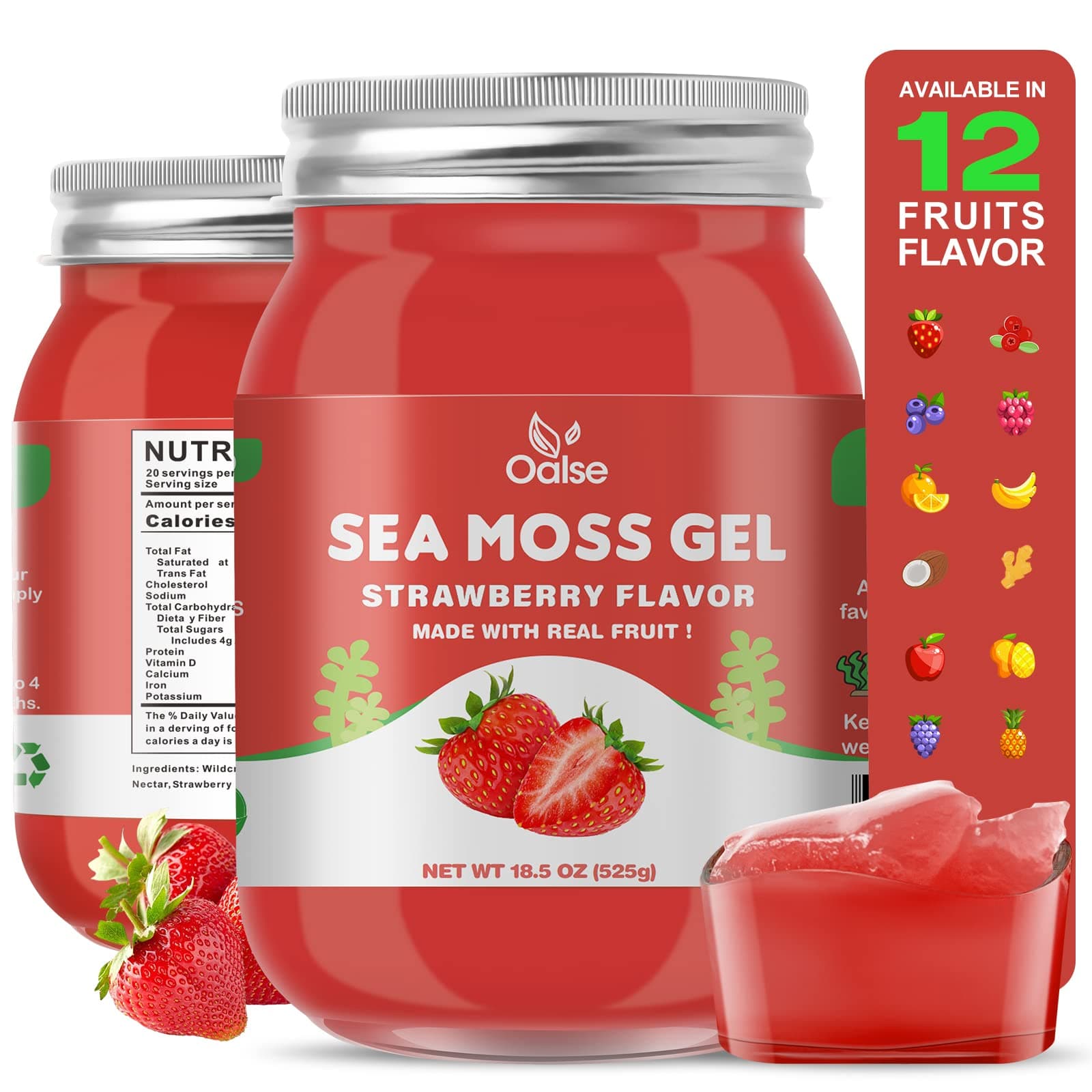 18.5 OZ Sea Moss Gel Strawberry Flavor - Natural Seamoss Gel with 92 Minerals and Vitamins - Non-GMO, Gluten-Free, Vegan - Immune Support