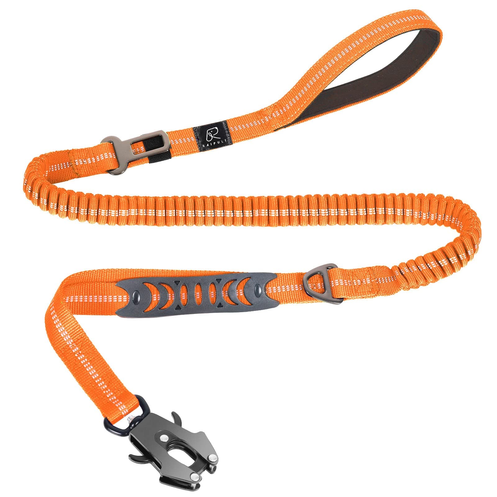 Raipult Heavy Duty Frog Clip Dog Leash, 4-6FT Strong Bungee Training Leash with 2 Handles, Highly Reflective Shock Absorbing Elastic Leashes with Car Seatbelt for Medium Large Dogs,Orange