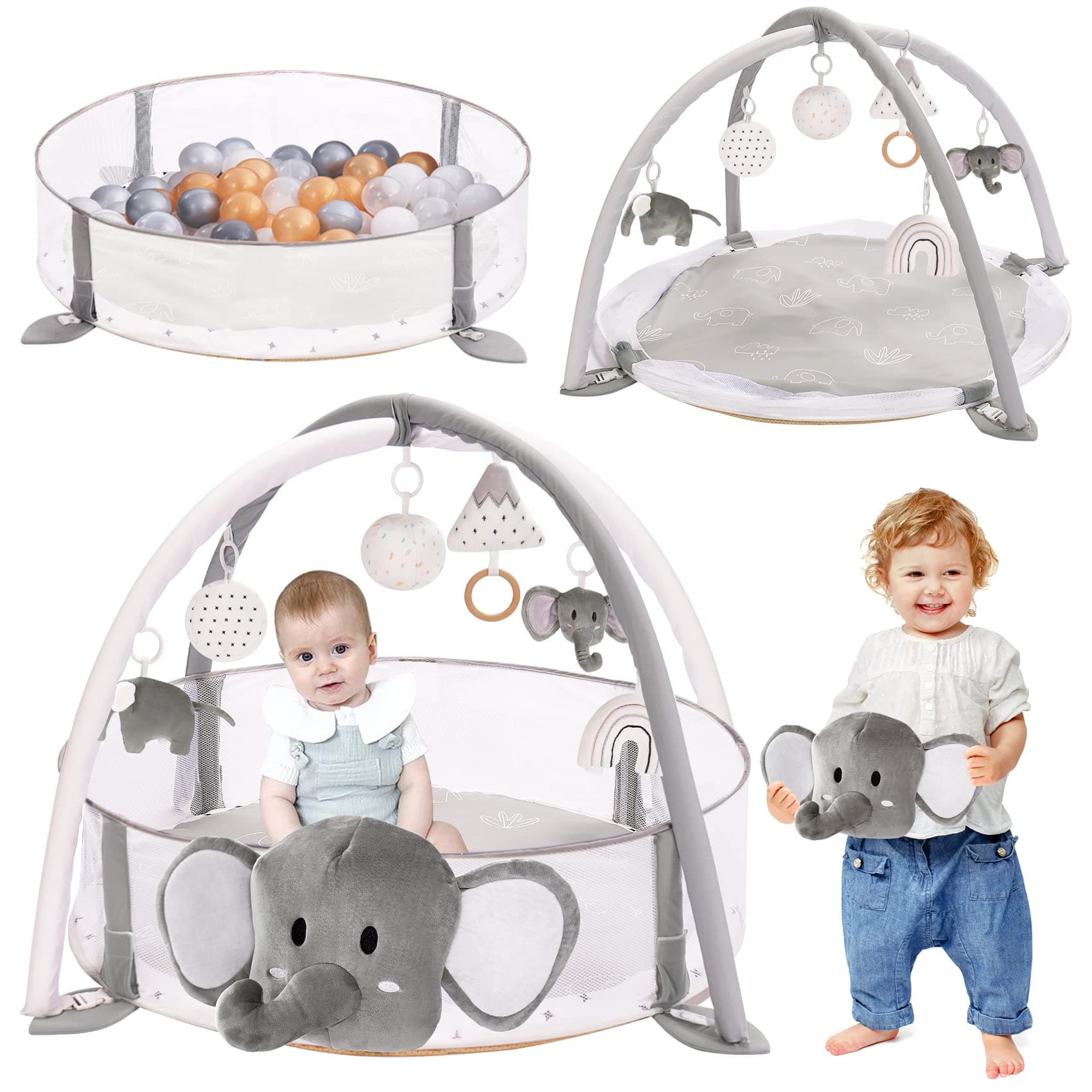 Mallify 5-in-1 XL Large Baby Gym & Ball Pit, Play Mat & Play Gym, Combination Baby Activity Gym with Milestone Cards for Sensory Exploration and Motor Skill Development, Balls are not Included