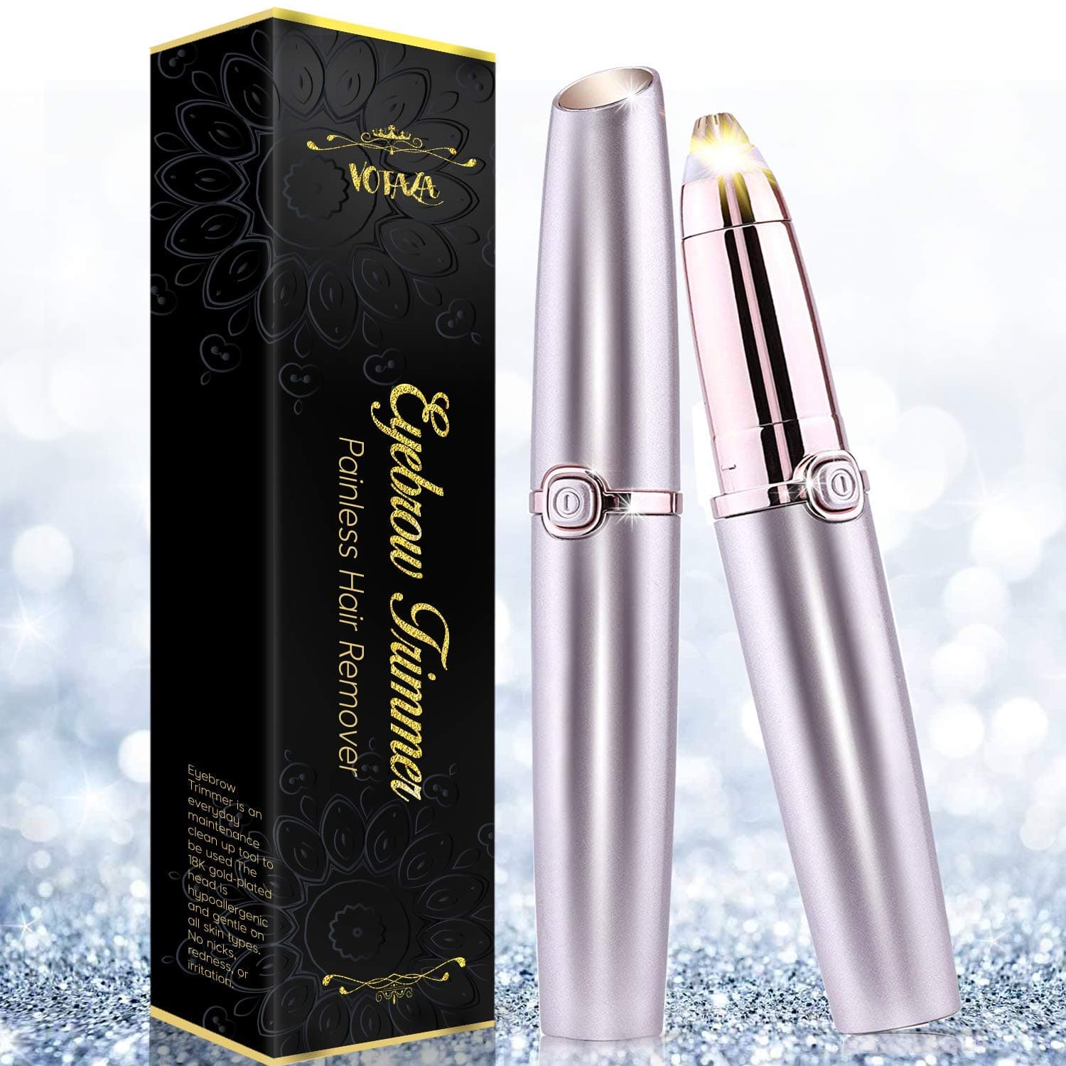 2019 Upgraded | Eyebrow trimmer for women & men, Painless & Portable & Precision Electric Trimmer with LED Light, Eyebrow Hair Remover, Eyebrow Razor | Rose Gold (Batteries not Included)