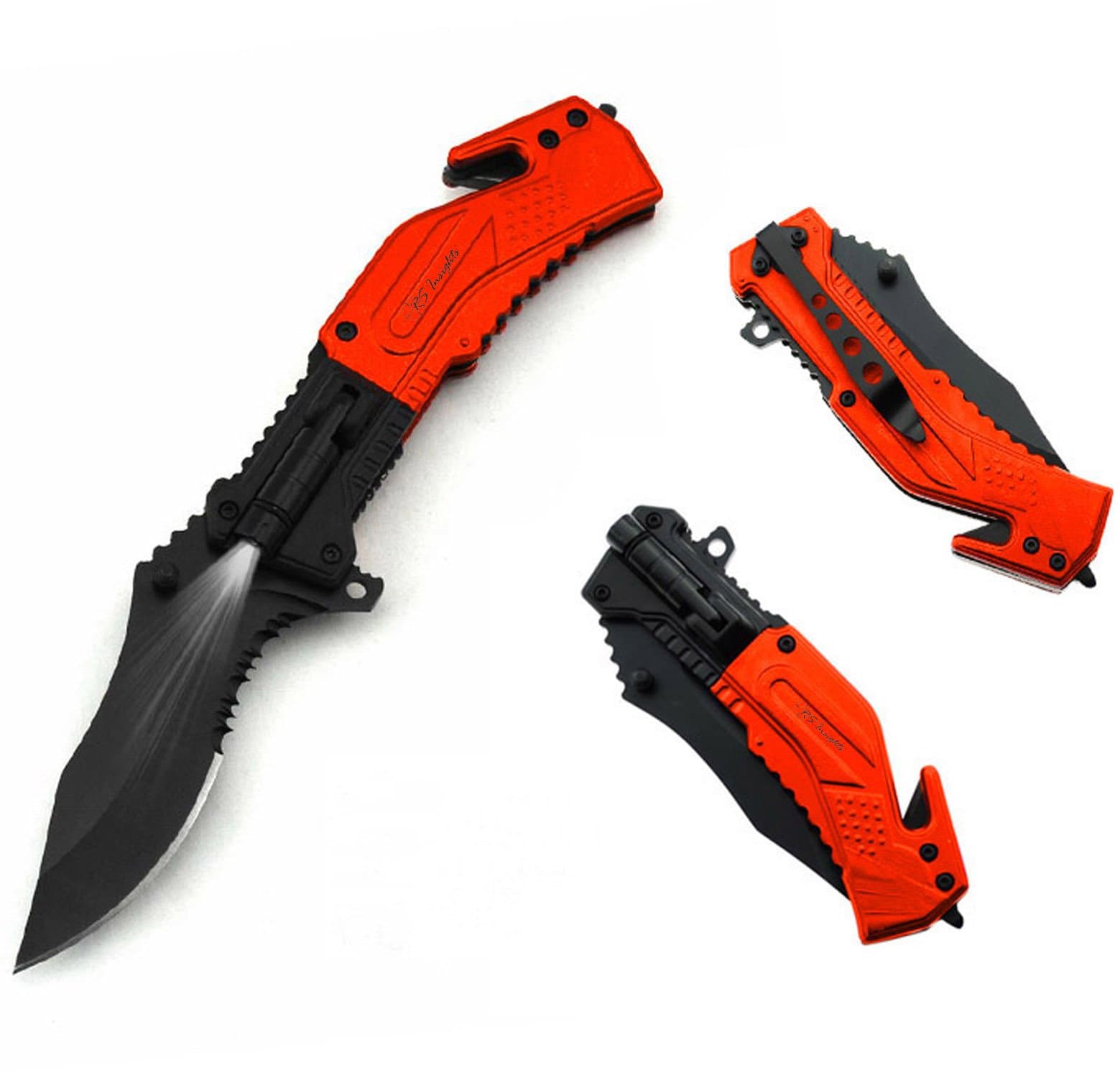 RS Insights Best Survival/Emergency Rescue Folding Pocket Knife: The Attached LED Flashlight, Glass Breaker, Seat Belt Cutter can Make The Life-Saving Difference in a Survival Situation.