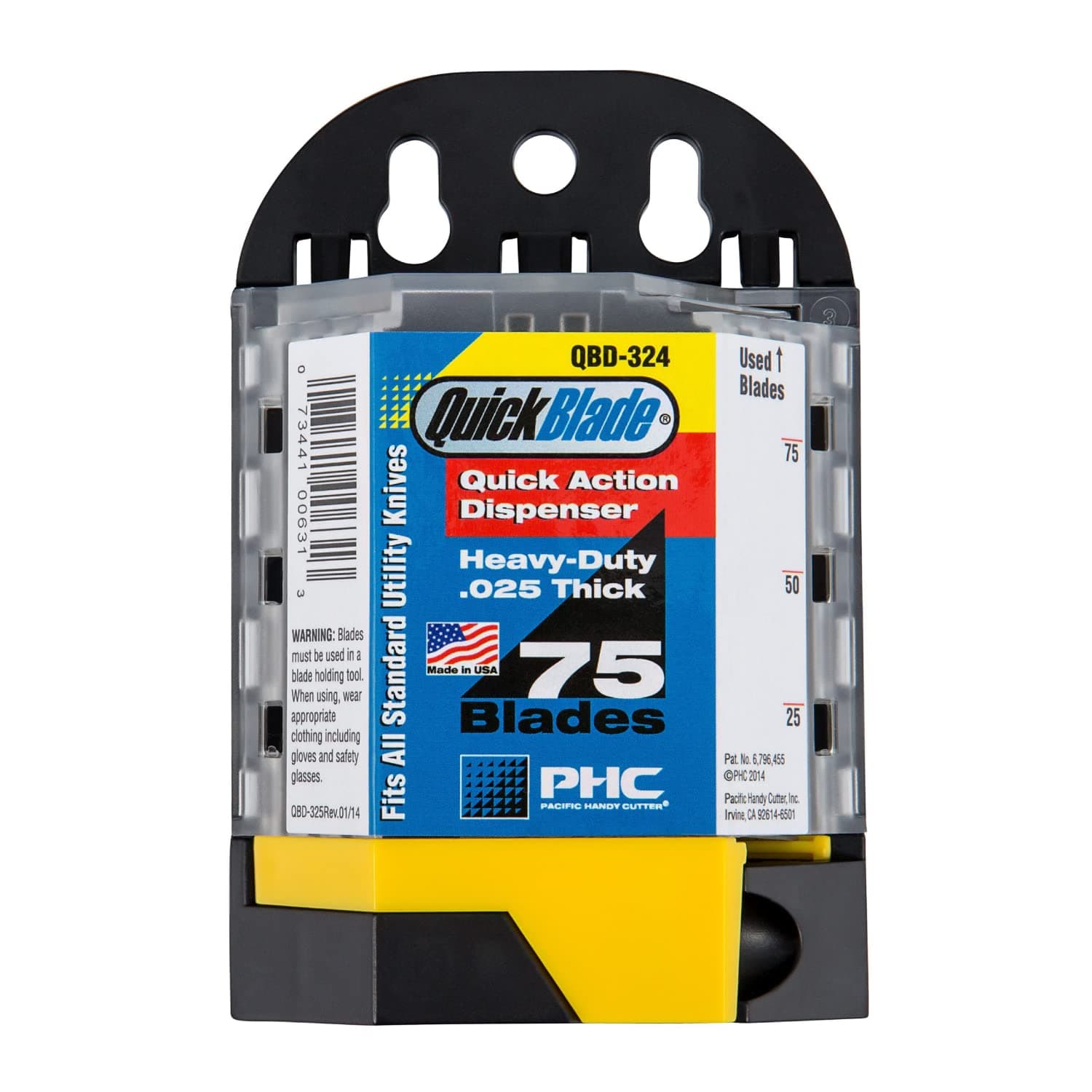 QBD324 Quick Action Blade Dispenser, Blade Bank with 75 SB-92 Standard Utility Blades