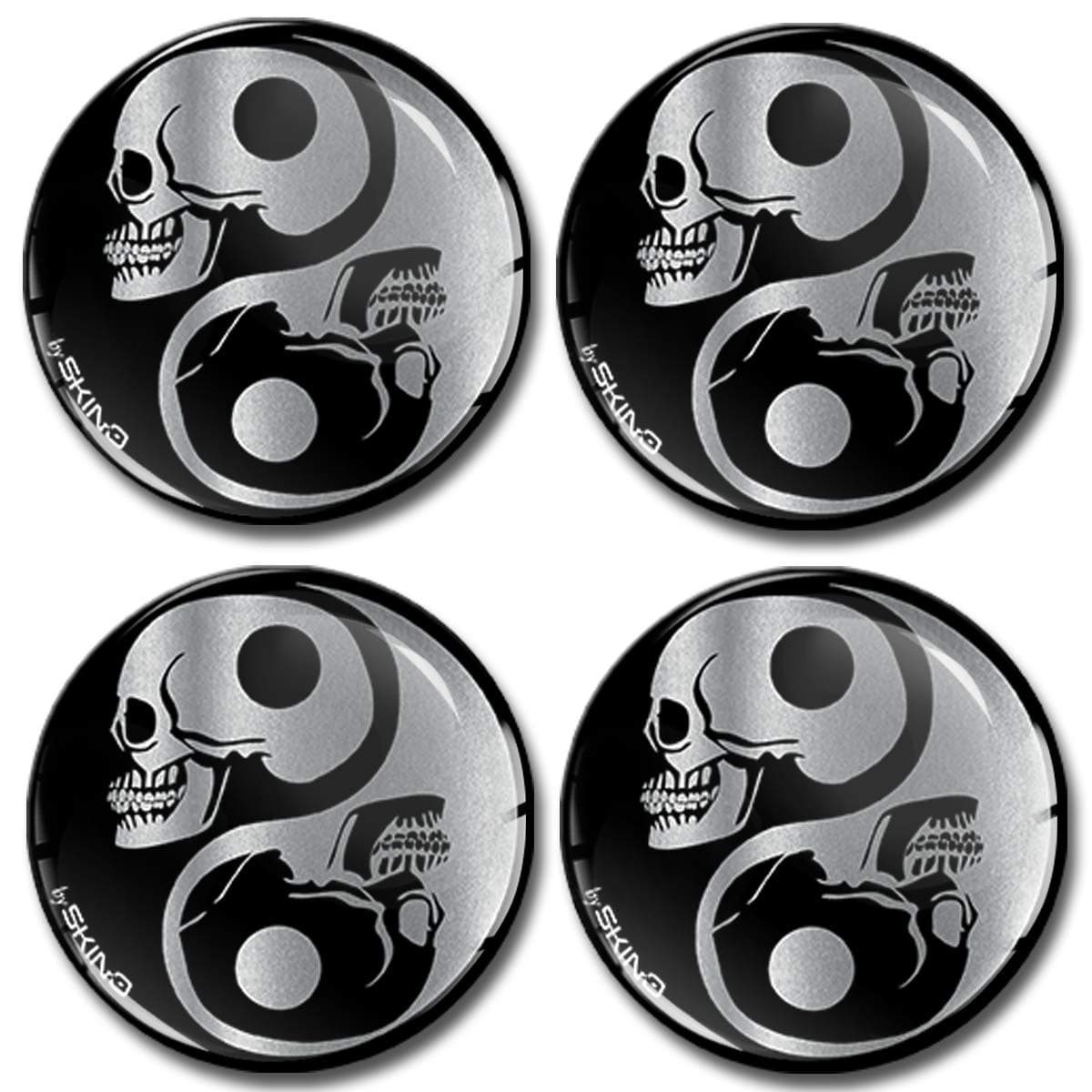 4 x 50 mm 3D Silicone Car Sticker Yin Yang Skull Silver Wheel Rim Sticker for Wheel Caps Hub Caps Wheel Hub Cover Car A 8250