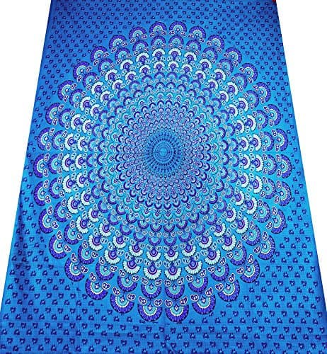 Hippie Tapestry Indian Wall Hanging Tapestries Cotton Bed Sheet 97 x 87 Inches Beach Blanket Blue Christmas Gift