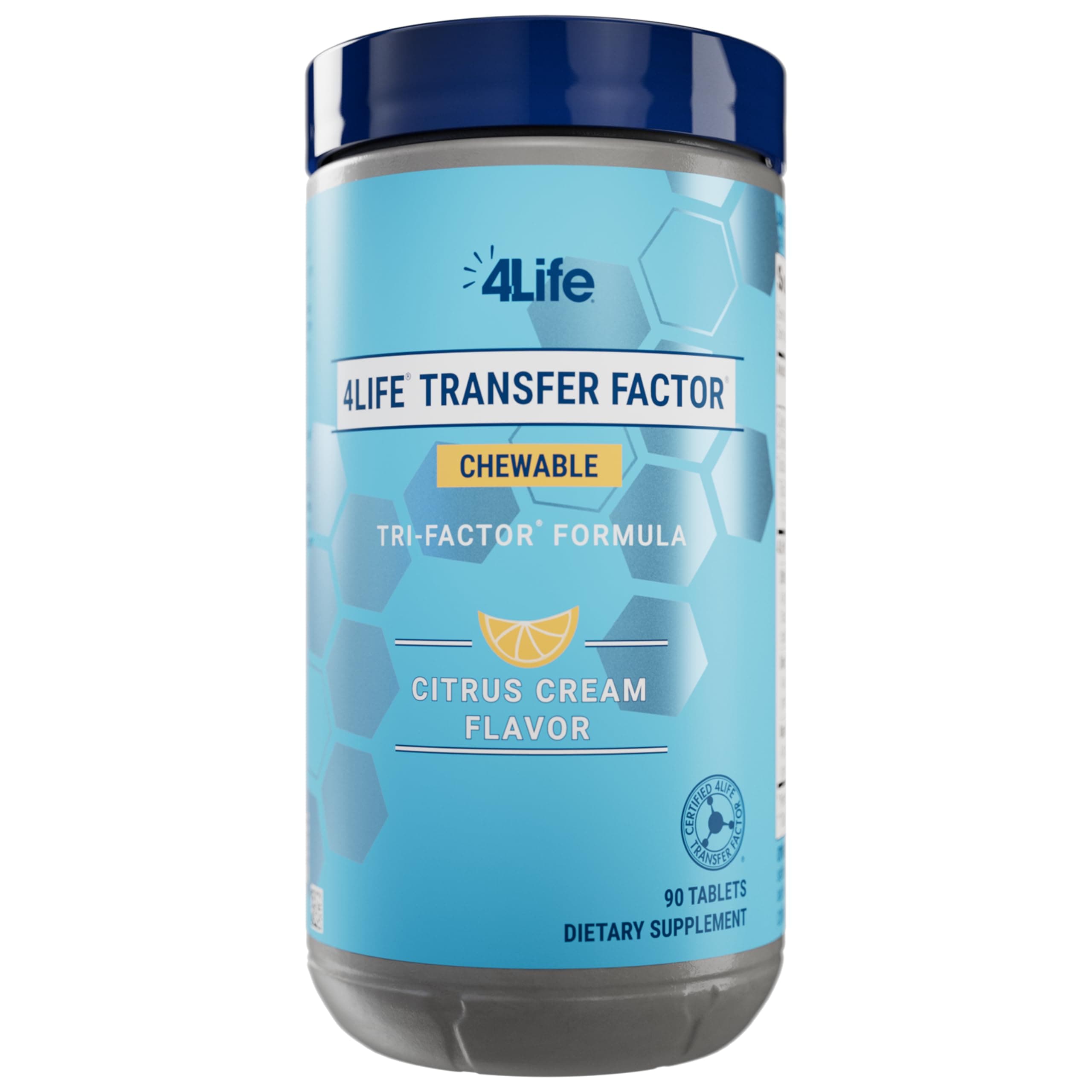 4Life Transfer Factor Chewable Tri-Factor Formula -with Cow Colostrum and Chicken Egg Yolk Extracts - Citrus Cream Flavor - 90 Chewable Tablets