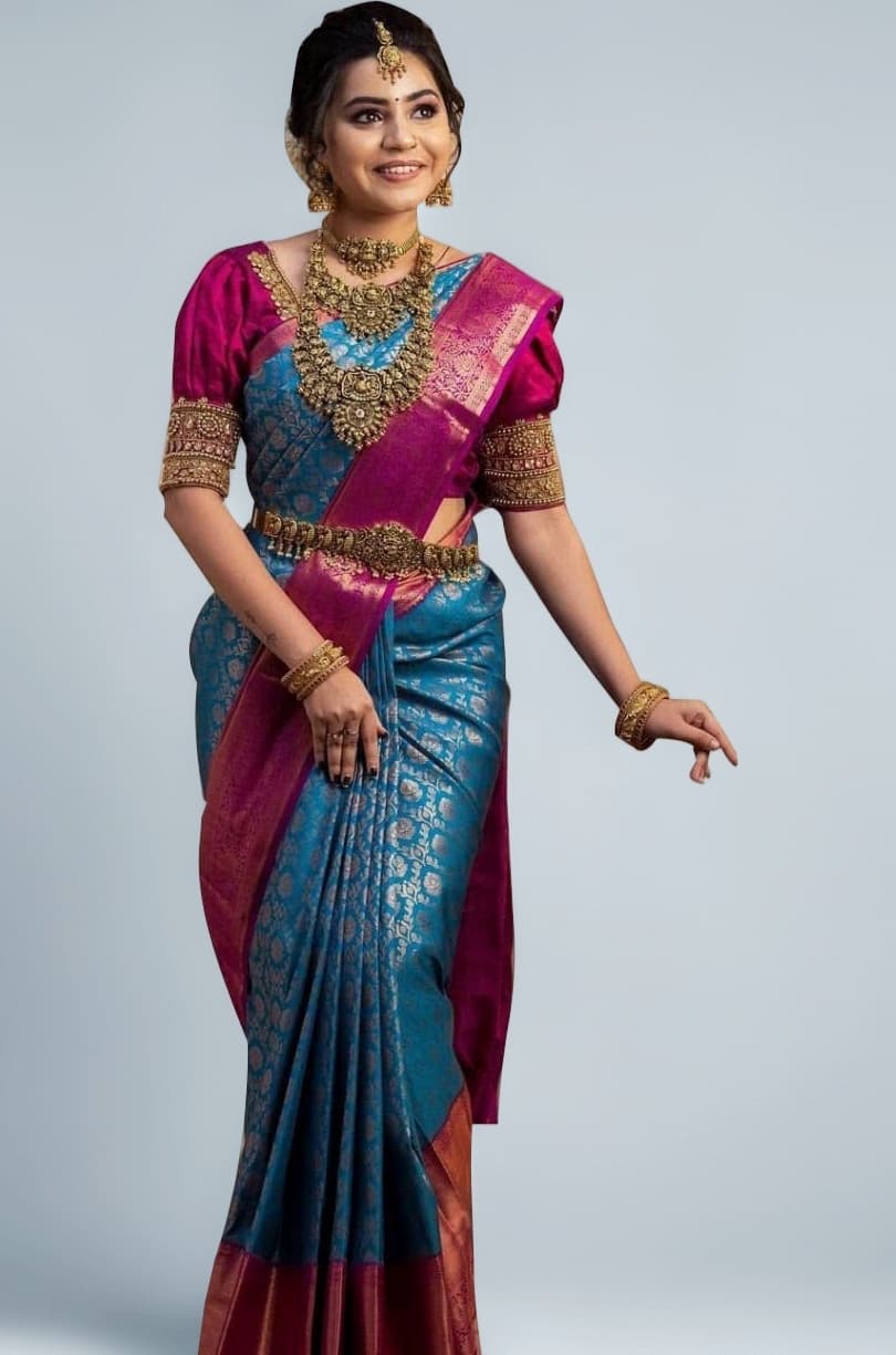 Women's Kanjivaram Soft Semi Silk Banarasi Sarees With Blouse Piece.