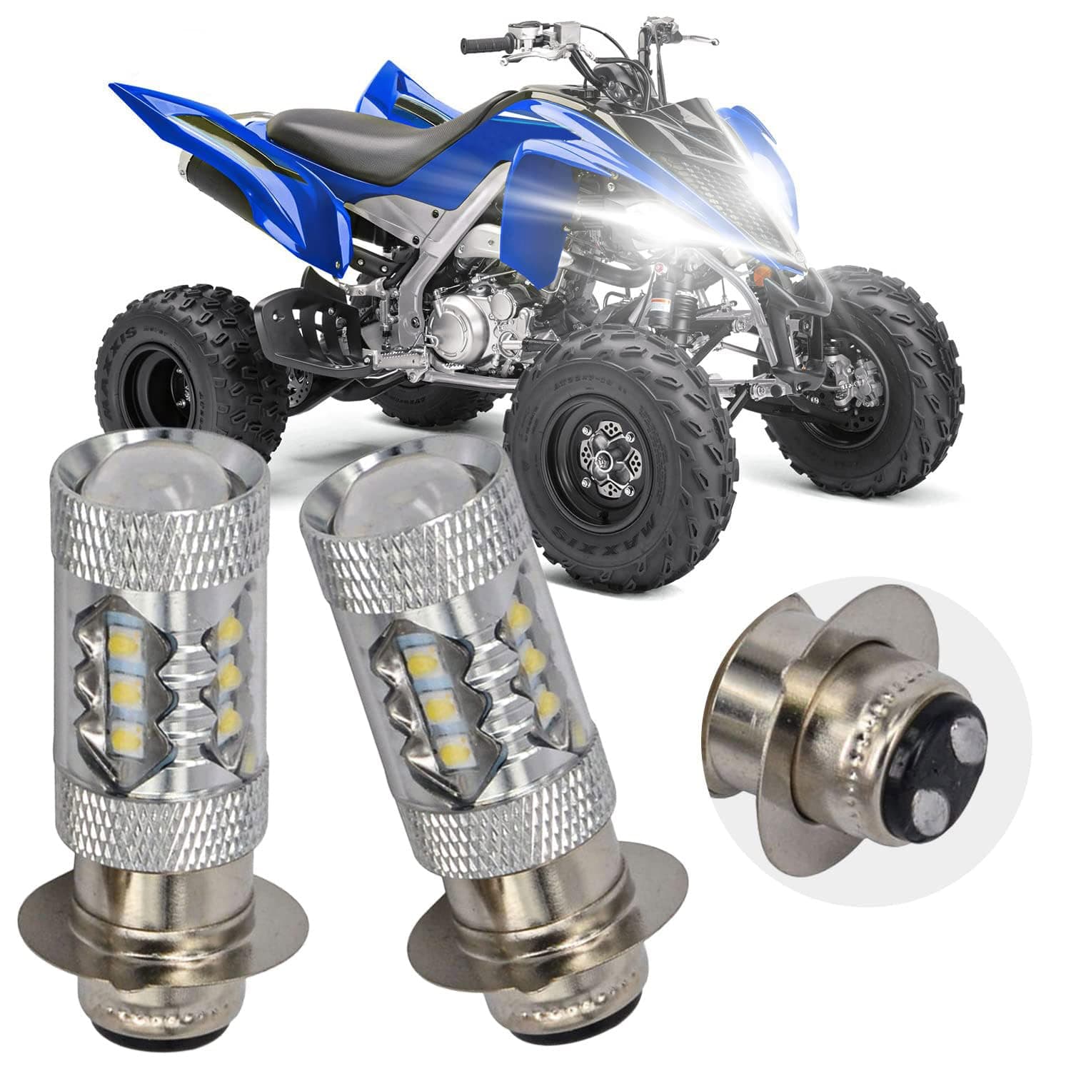 2Pcs 80W Super White LED Headlights Bulbs Upgrade - For Yamaha ATVS YFM350 400 450 660 700 Rap.tor B.laster 200 350