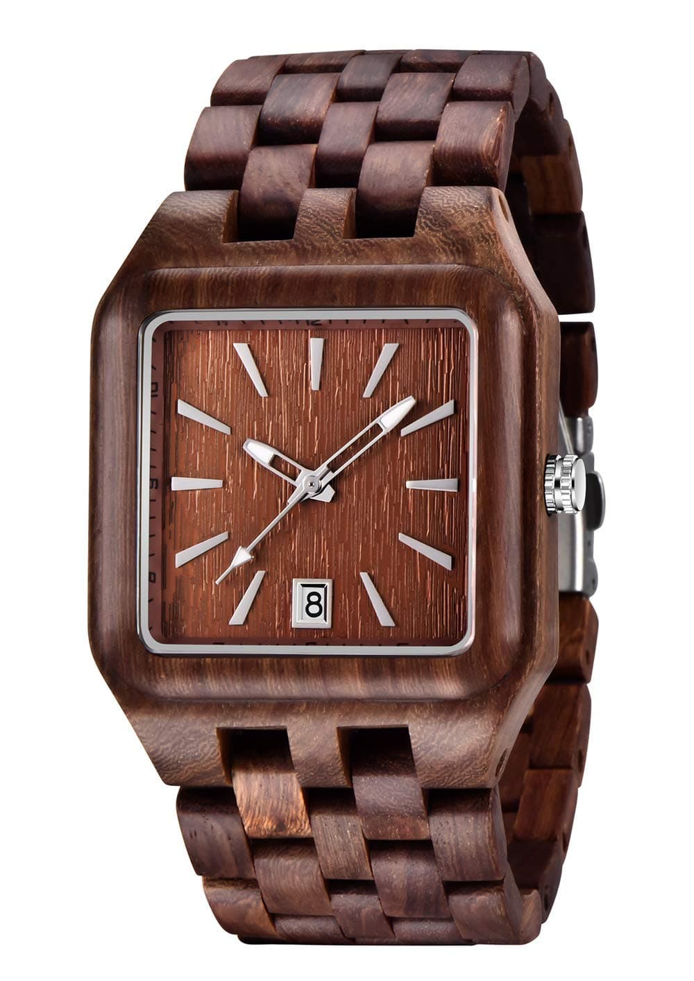 Men's Rectangle Wood Watch Quartz Movement Wooden Mens Watches Gift Watches for Men